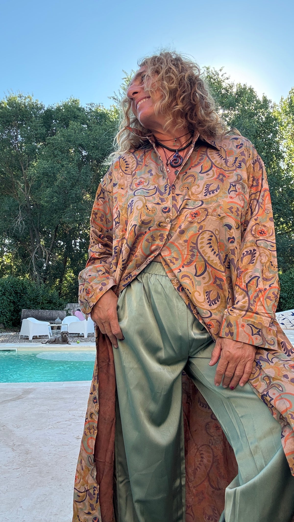 Conjunto estampado topo pantalón verde agua
