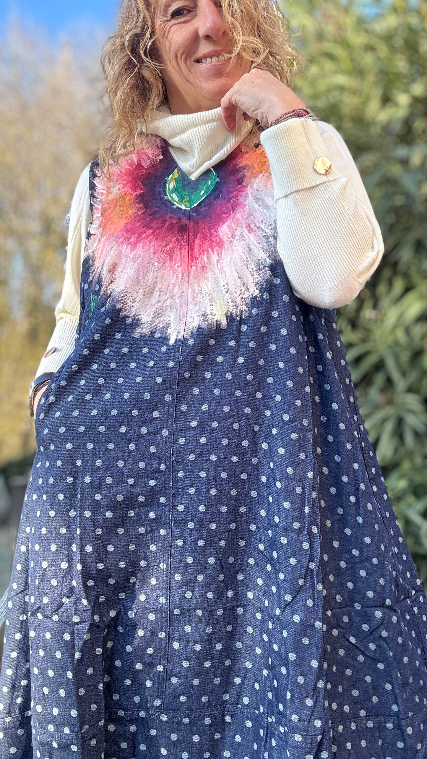 Vestido lunares denim