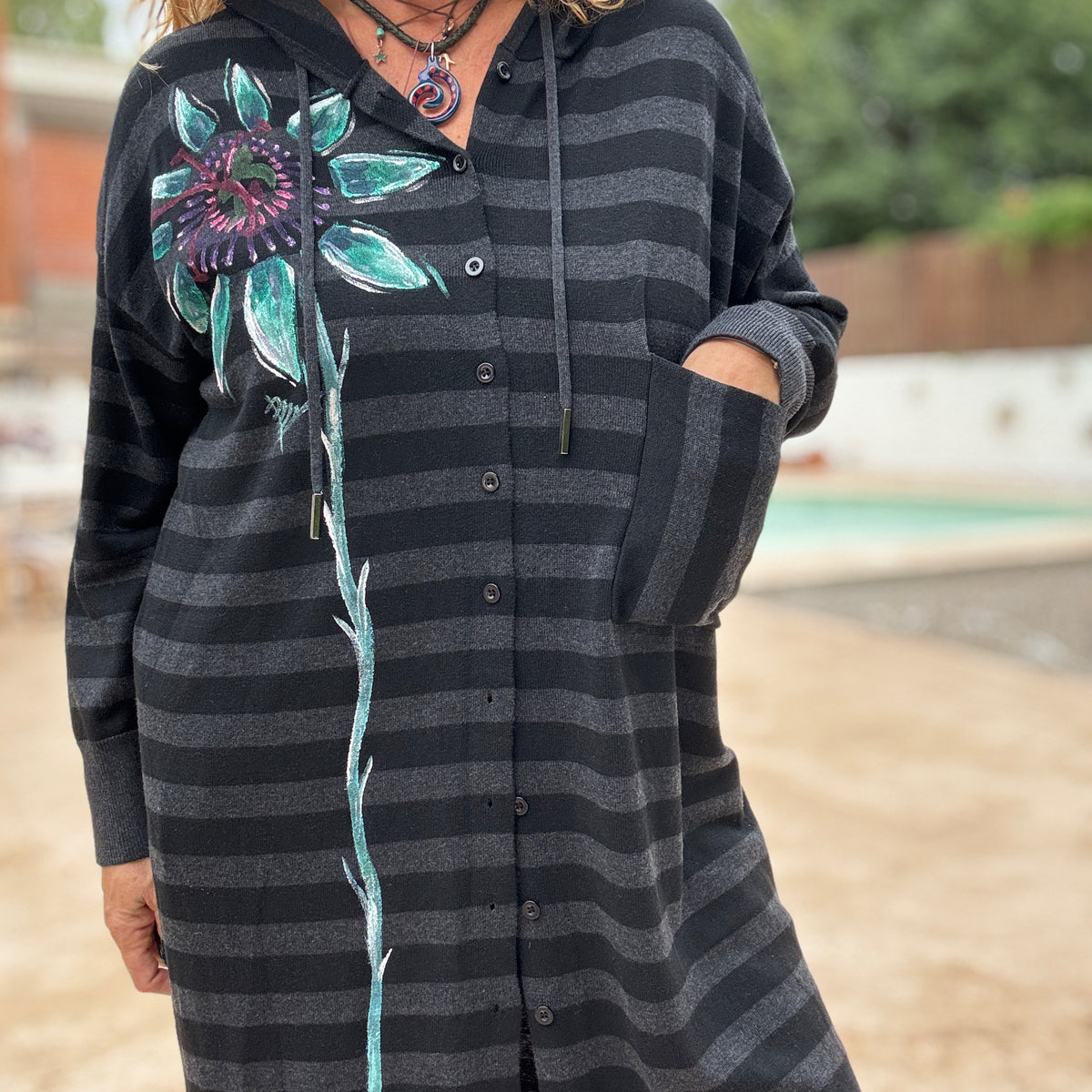Vestido raya negro - gris