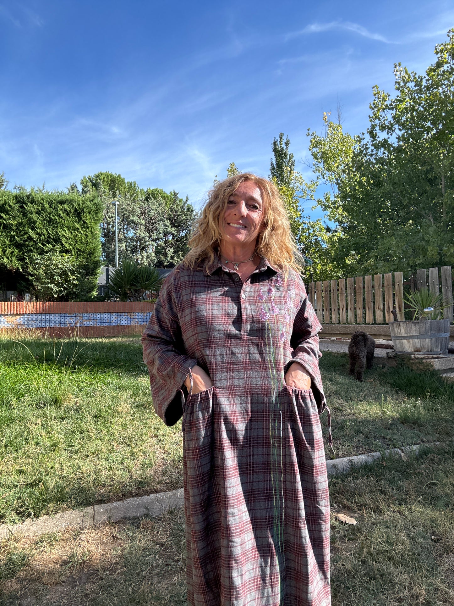 Vestido cuadros gris