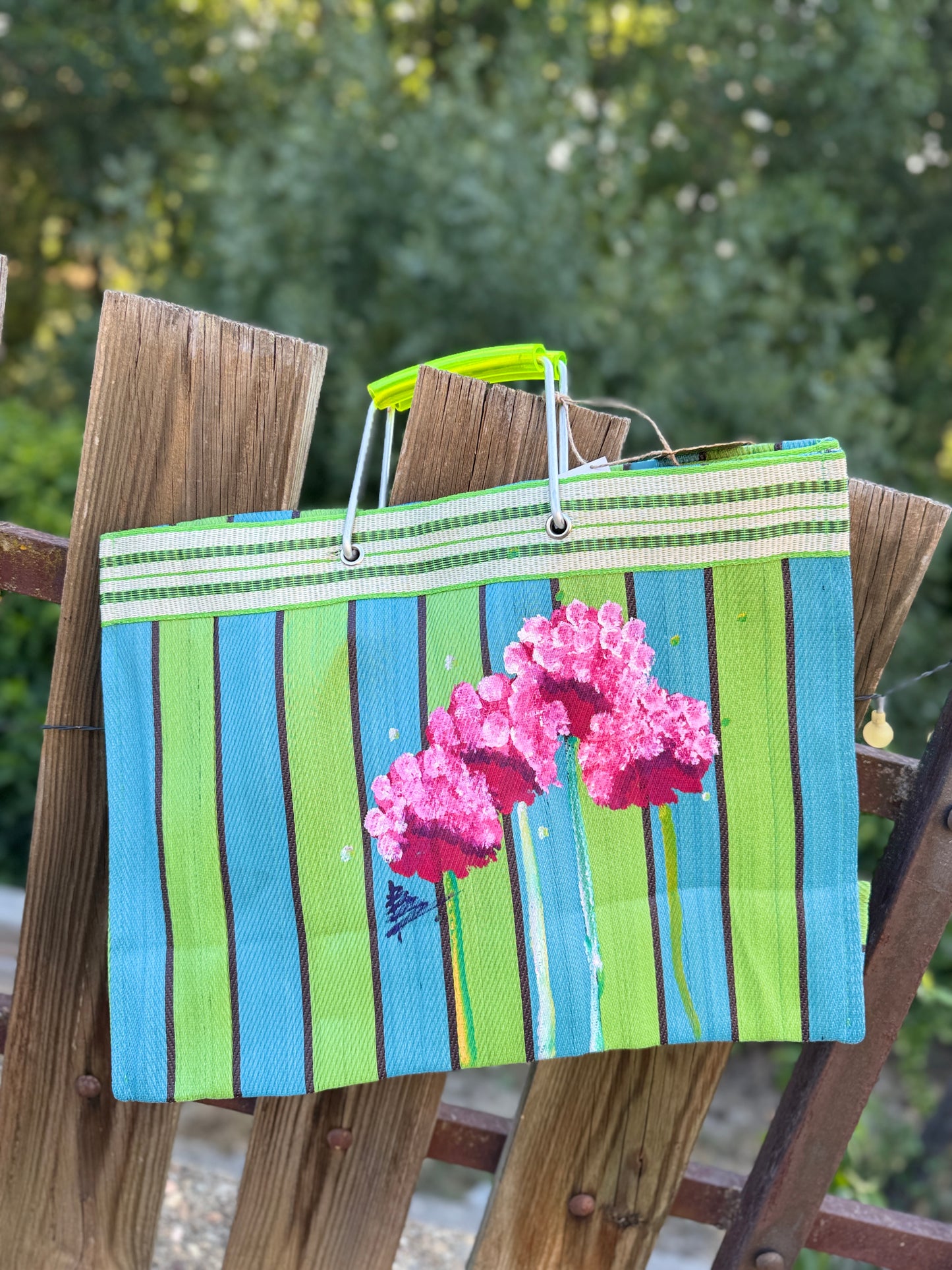 Bolso, plástico, reciclado, azul y verde
