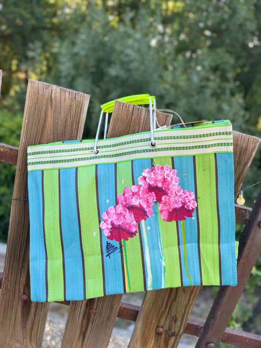 Bolso, plástico, reciclado, azul y verde