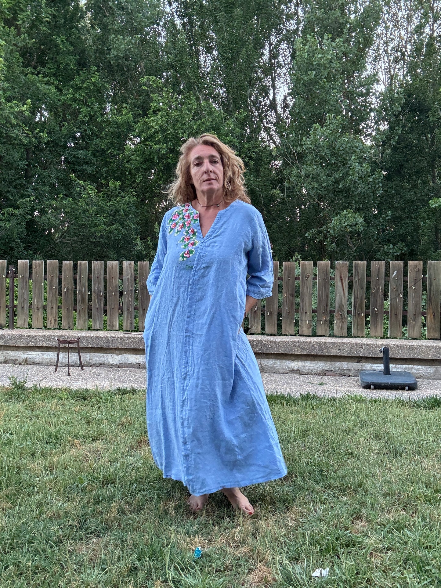 Vestido Kaftan lino azul