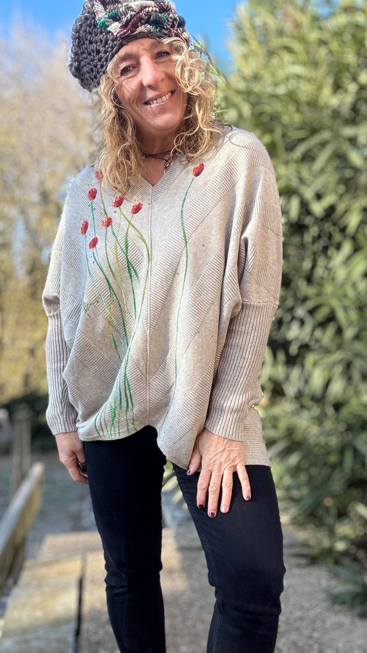 Jersey cuello pico beige