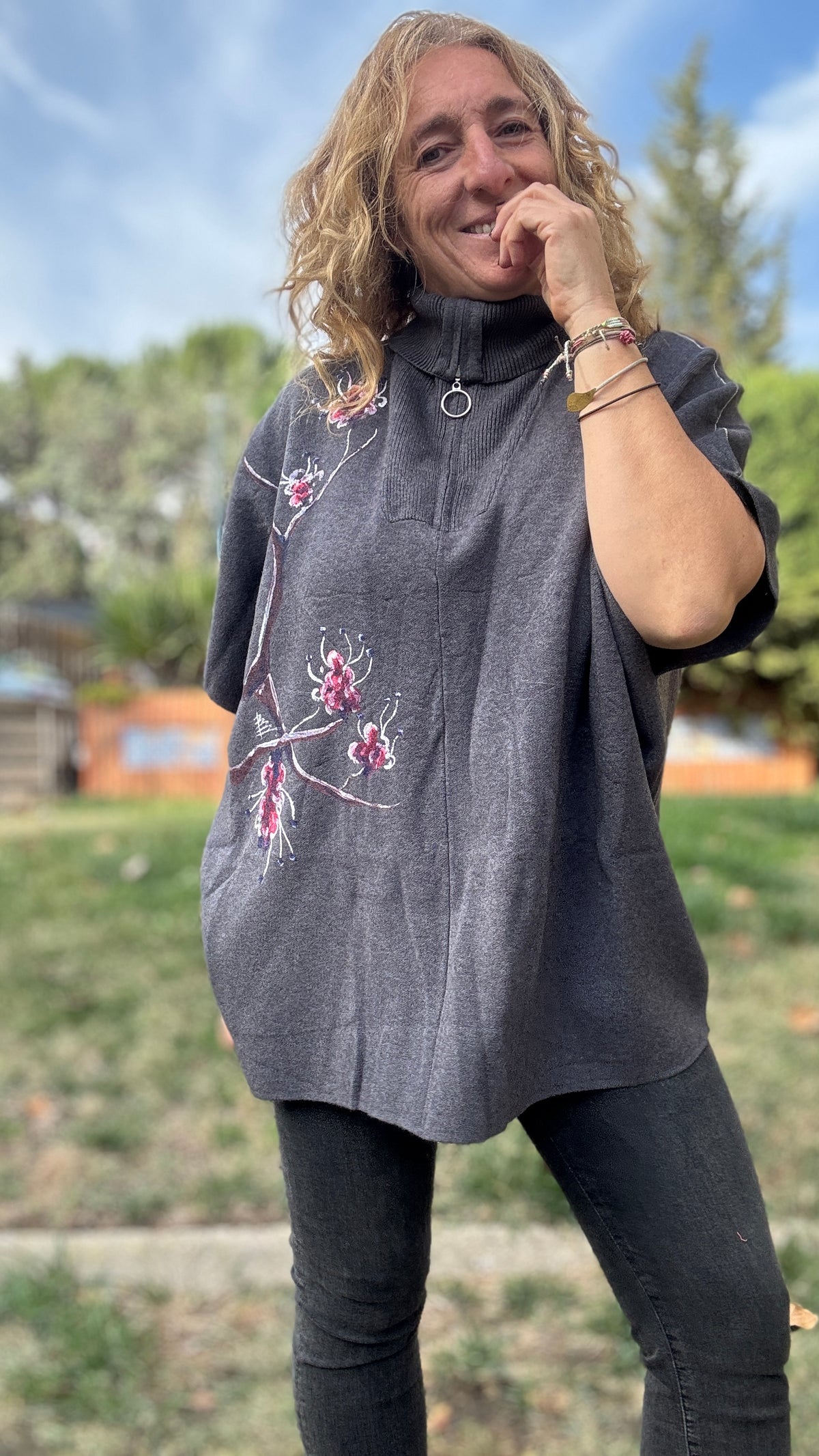 Jersey cuello cremallera gris oscuro