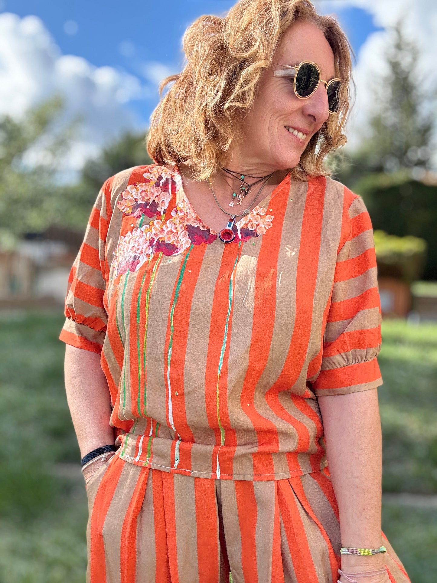 Conjunto rayas naranja