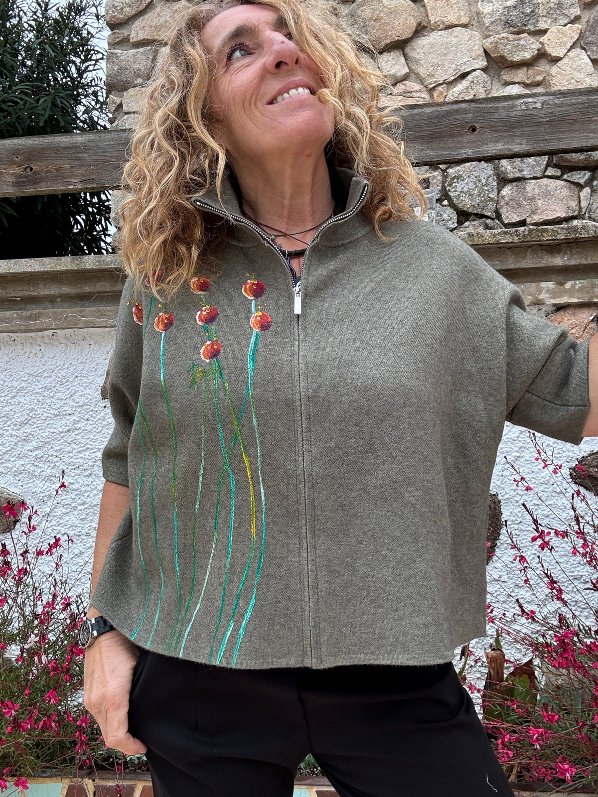 Chaqueta, cremallera verde