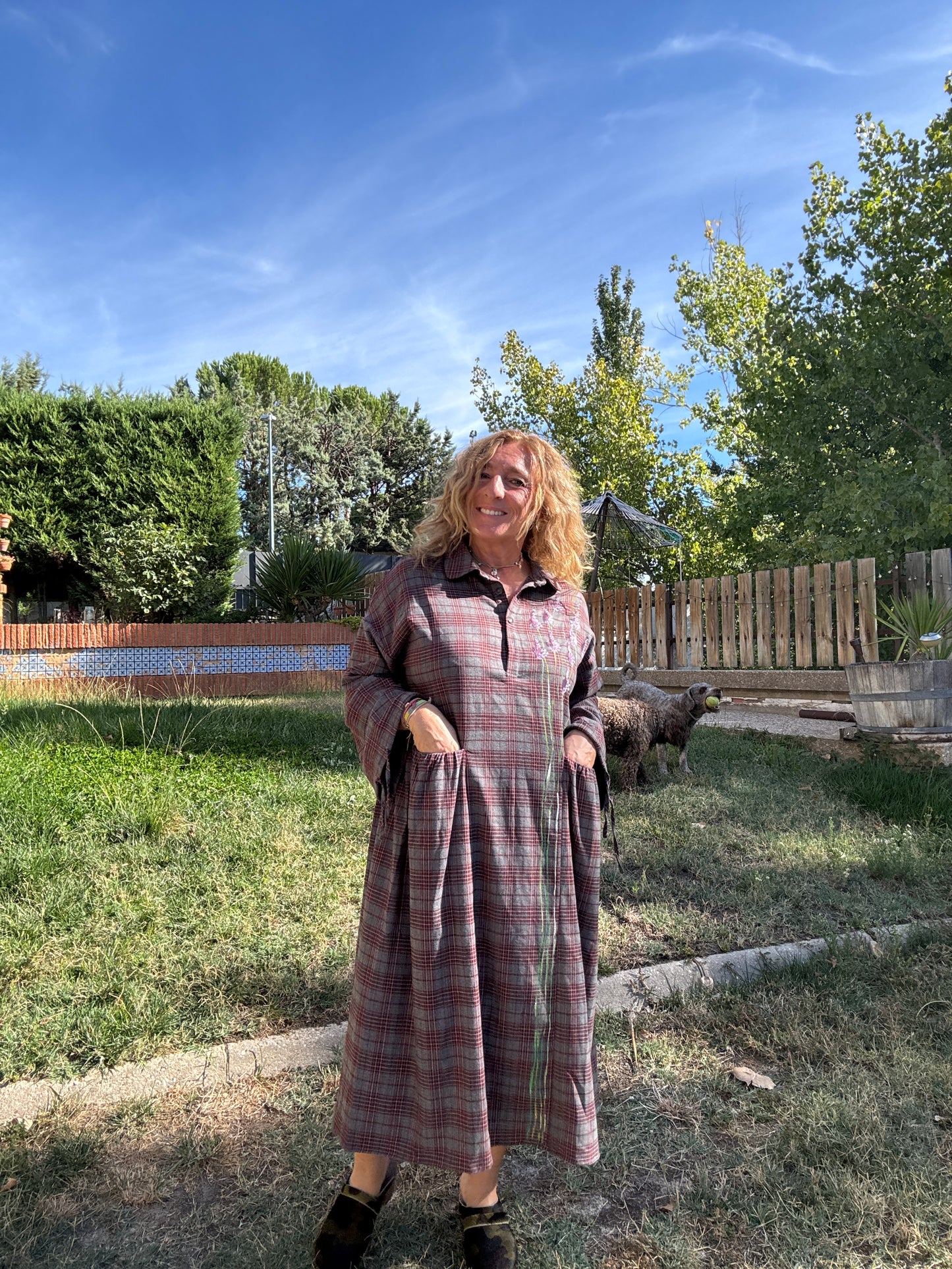 Vestido cuadros gris