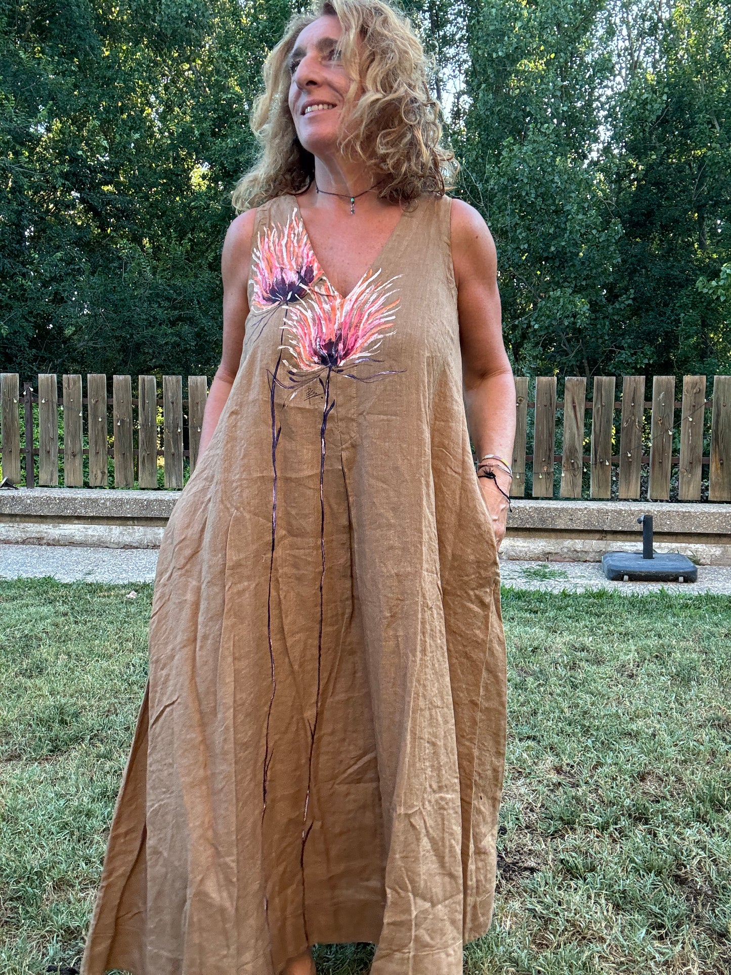 Vestido lino camel