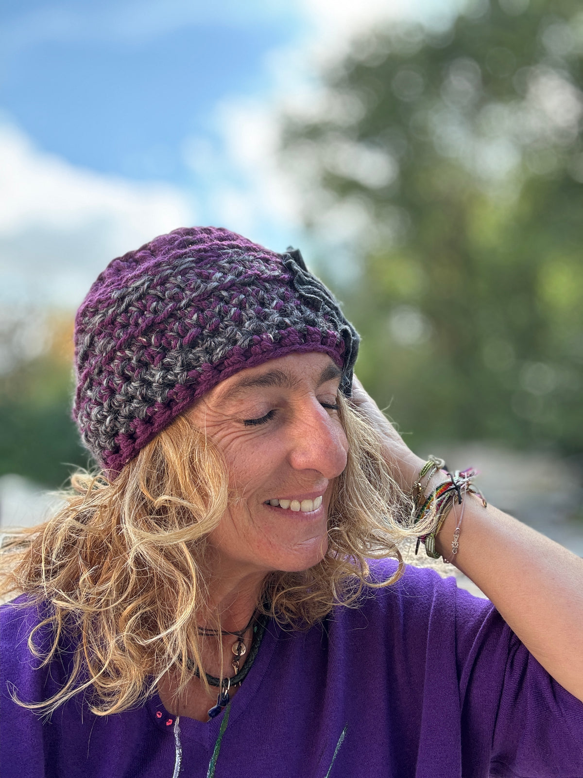 Gorro gris - burdeos