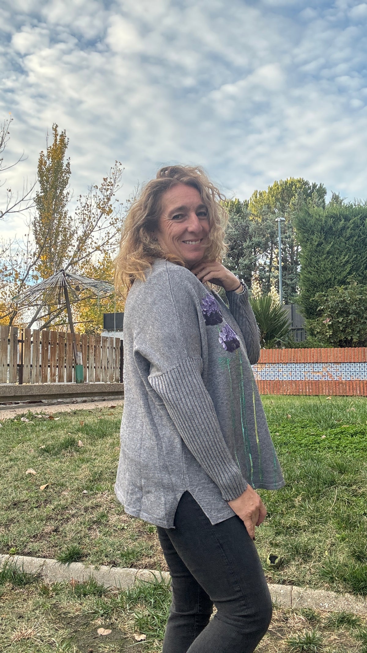 Jersey gris manga canalé + bufanda