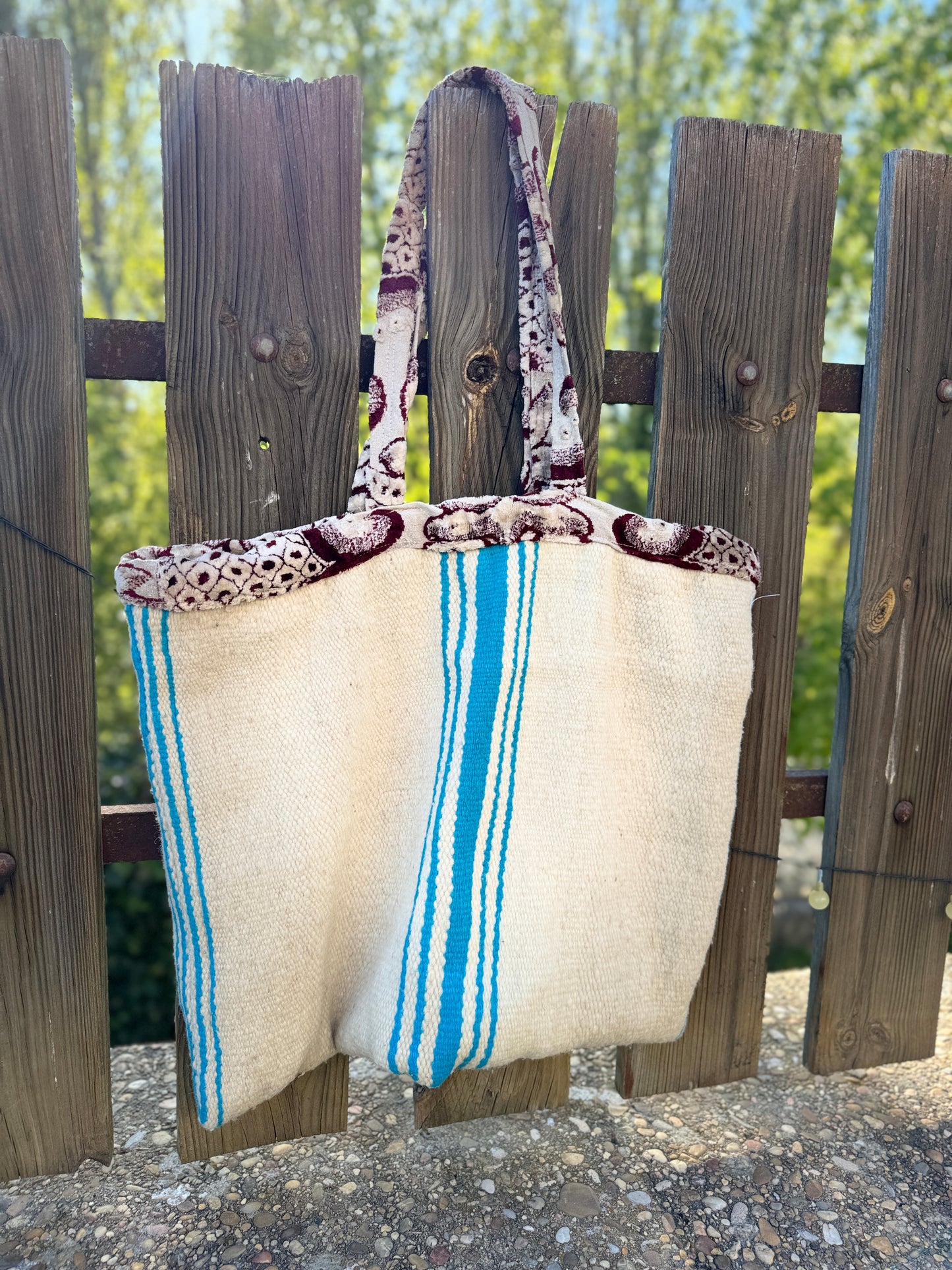 Bolso crudo raya turquesa