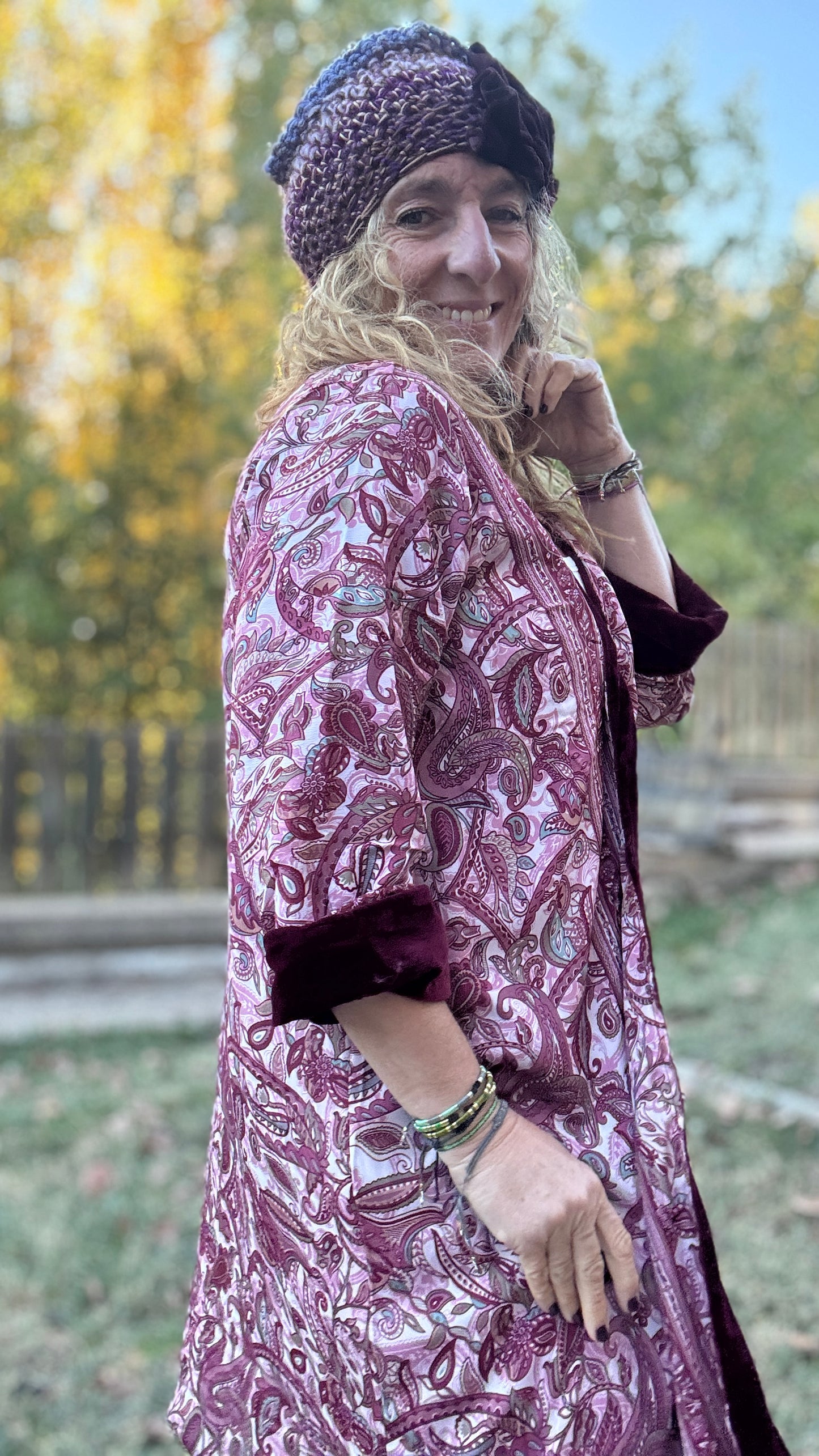 Kimono reversible terciopelo - seda granate