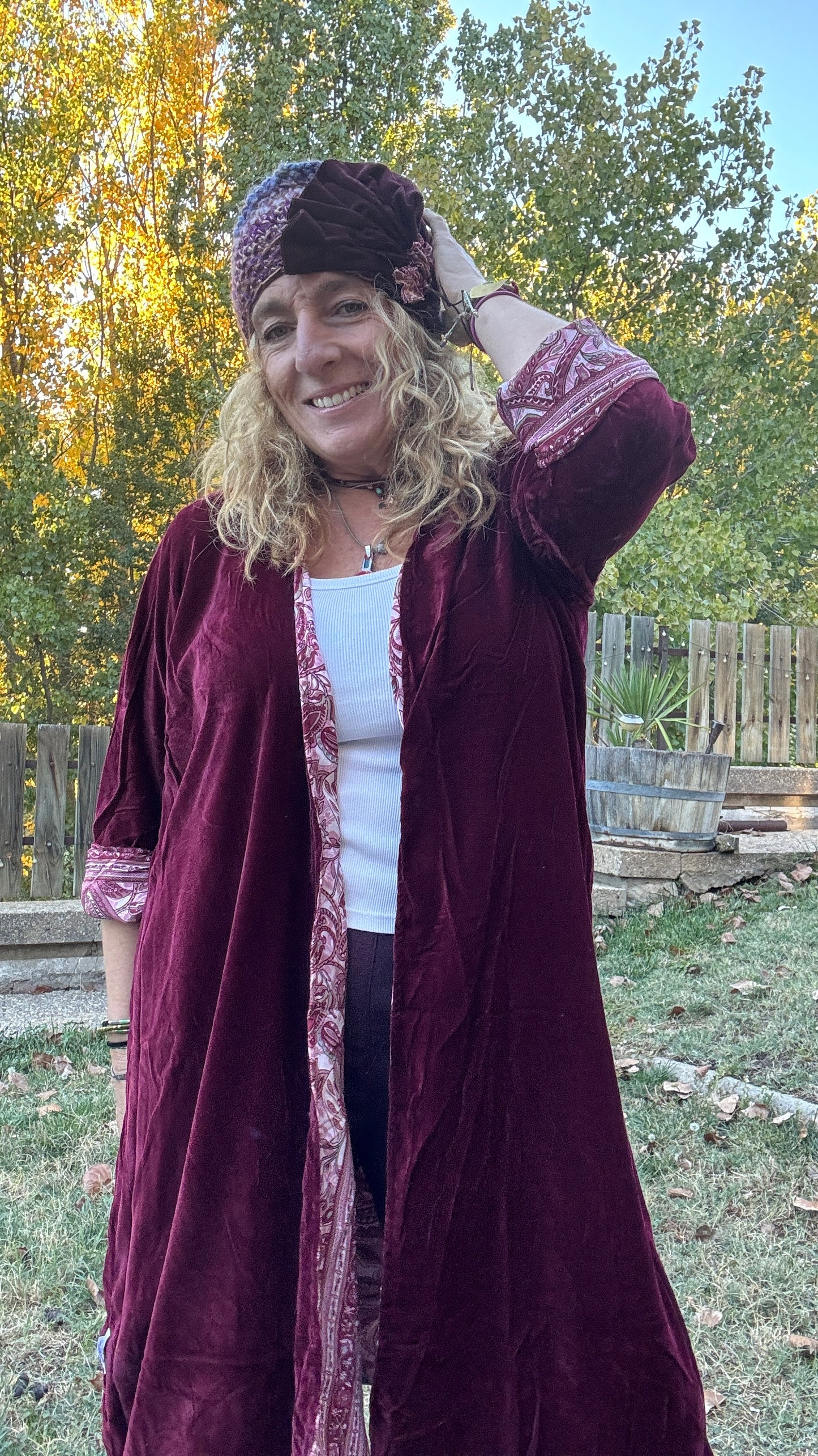 Kimono reversible terciopelo - seda granate