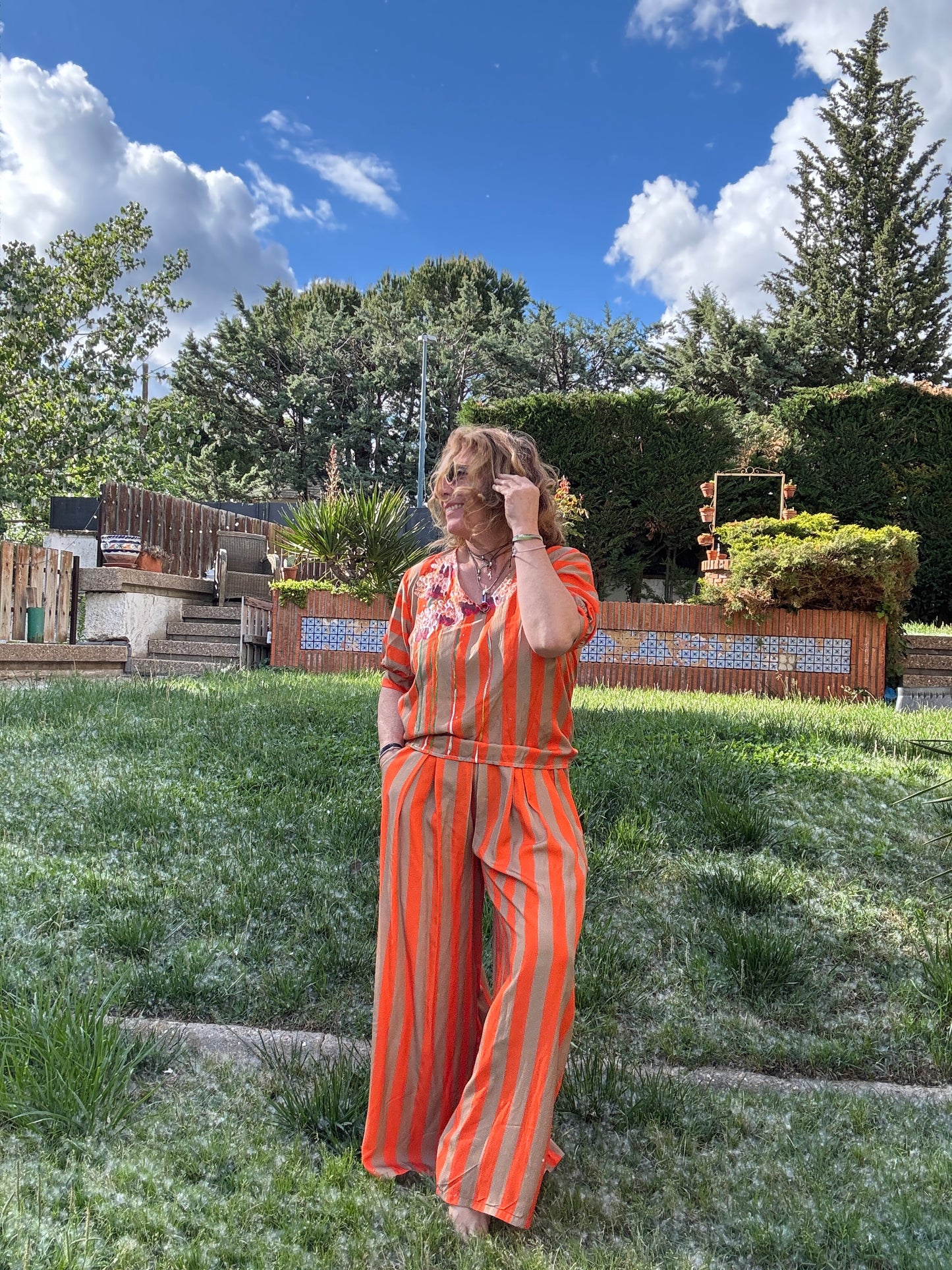 Conjunto rayas naranja