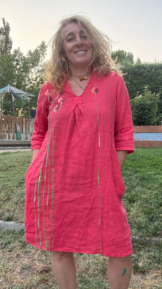 Vestido lino coral