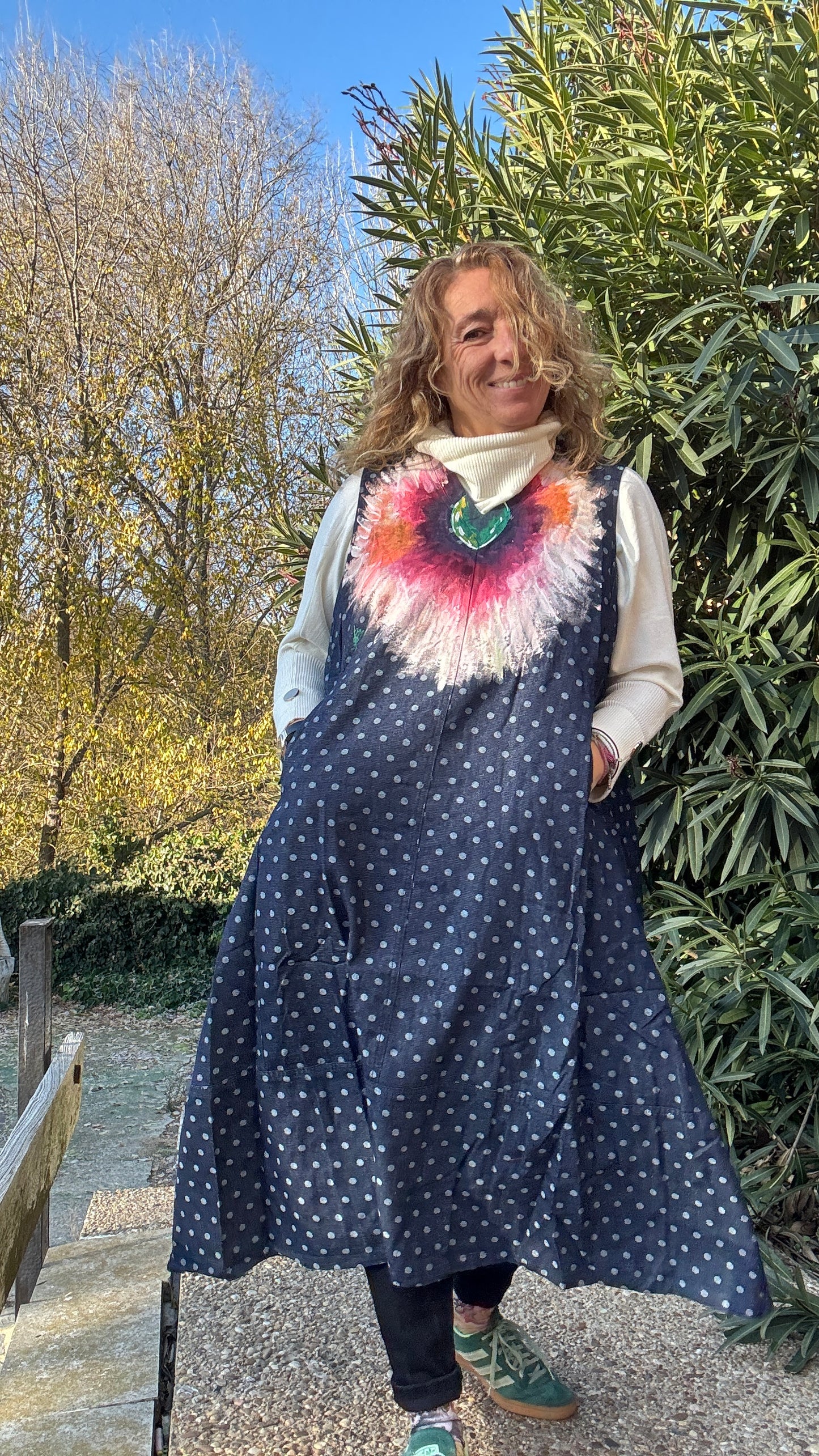 Vestido lunares denim