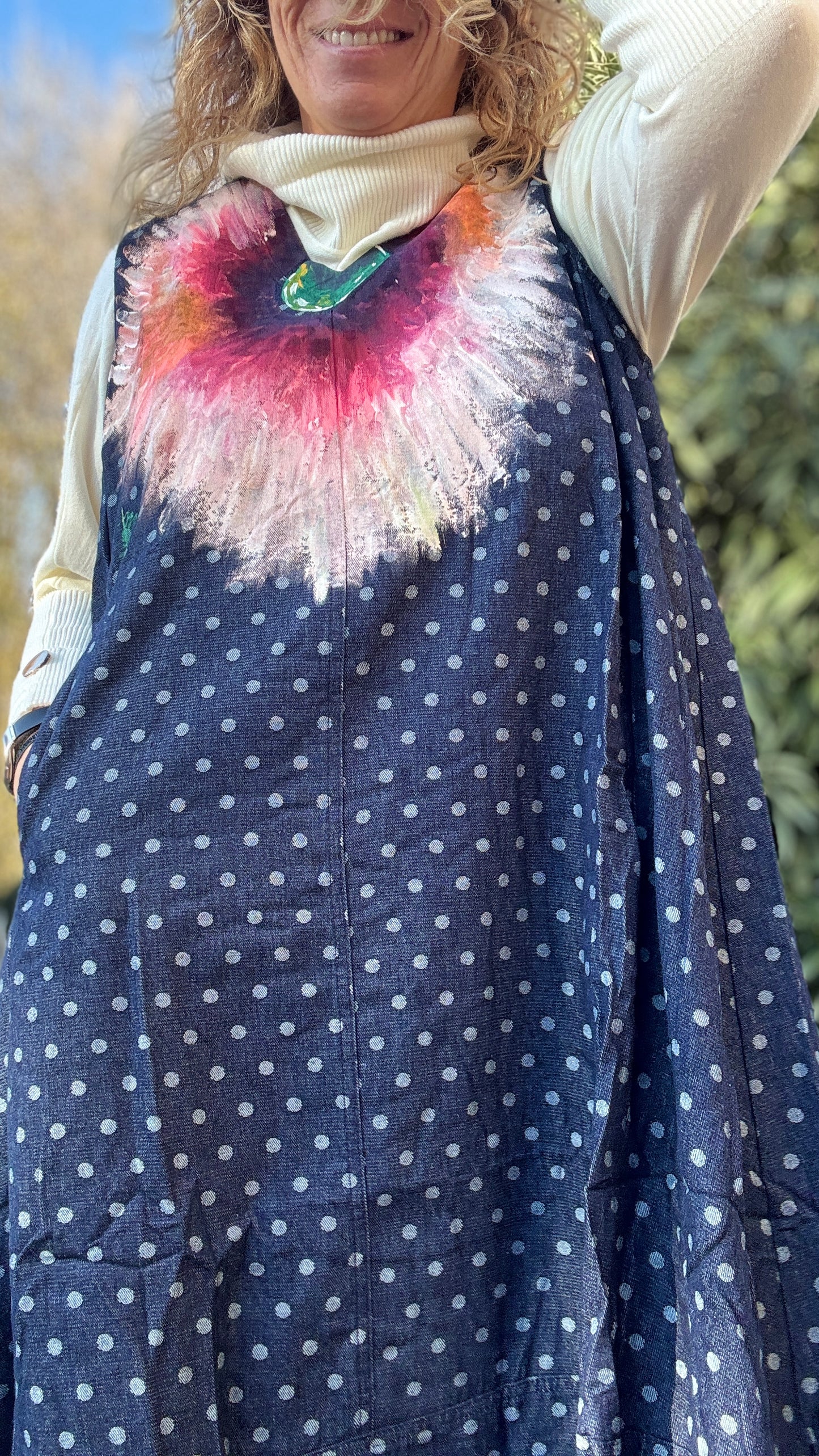 Vestido lunares denim