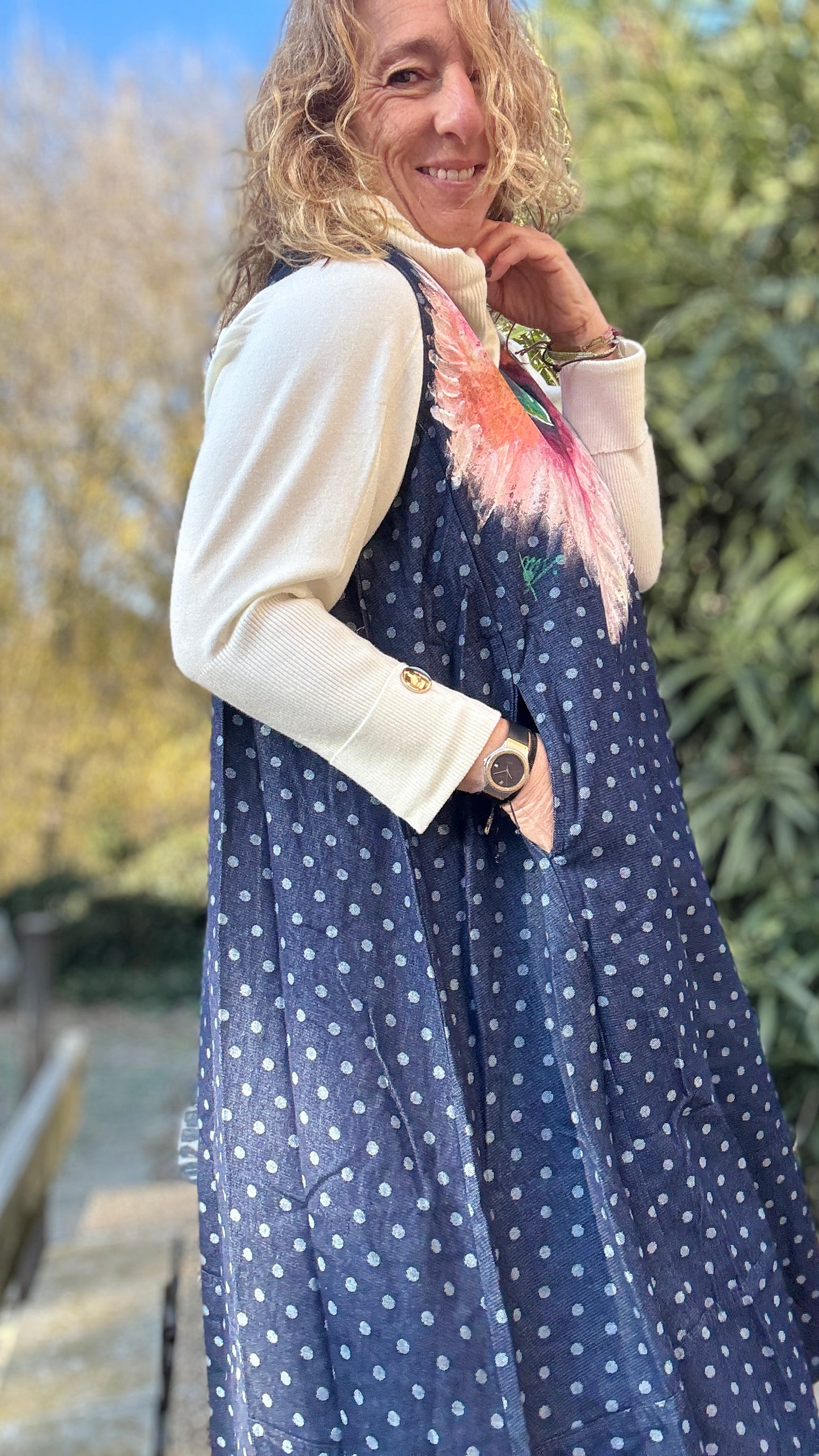 Vestido lunares denim