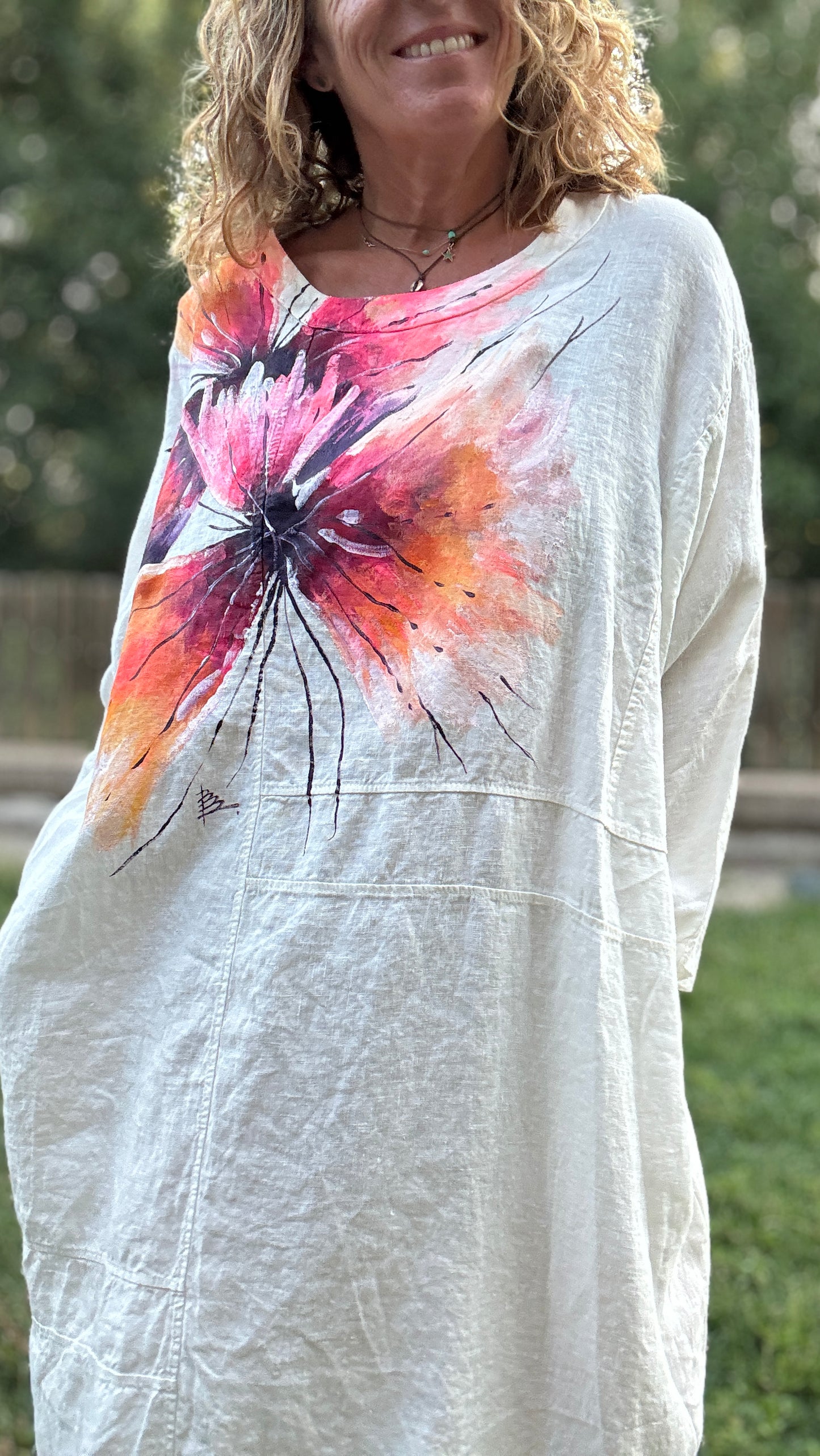 Vestido over lino crudo