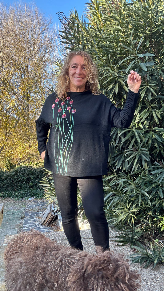 Jersey manga canalé negro