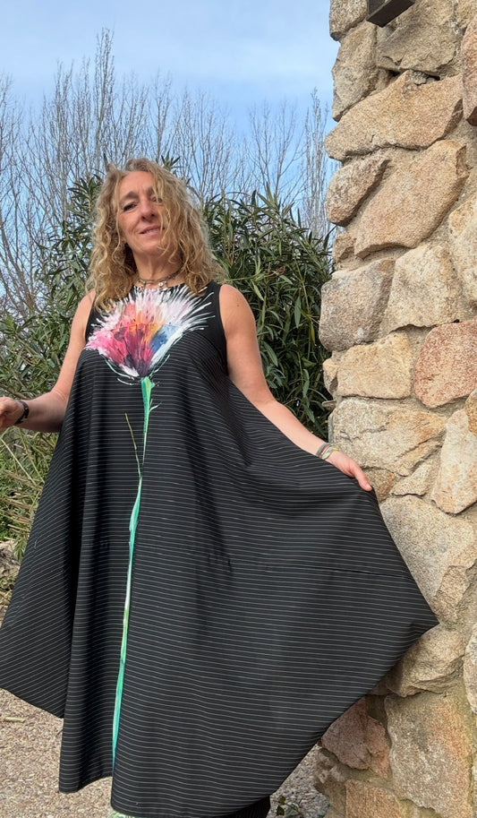 Vestido asimétrico raya negro
