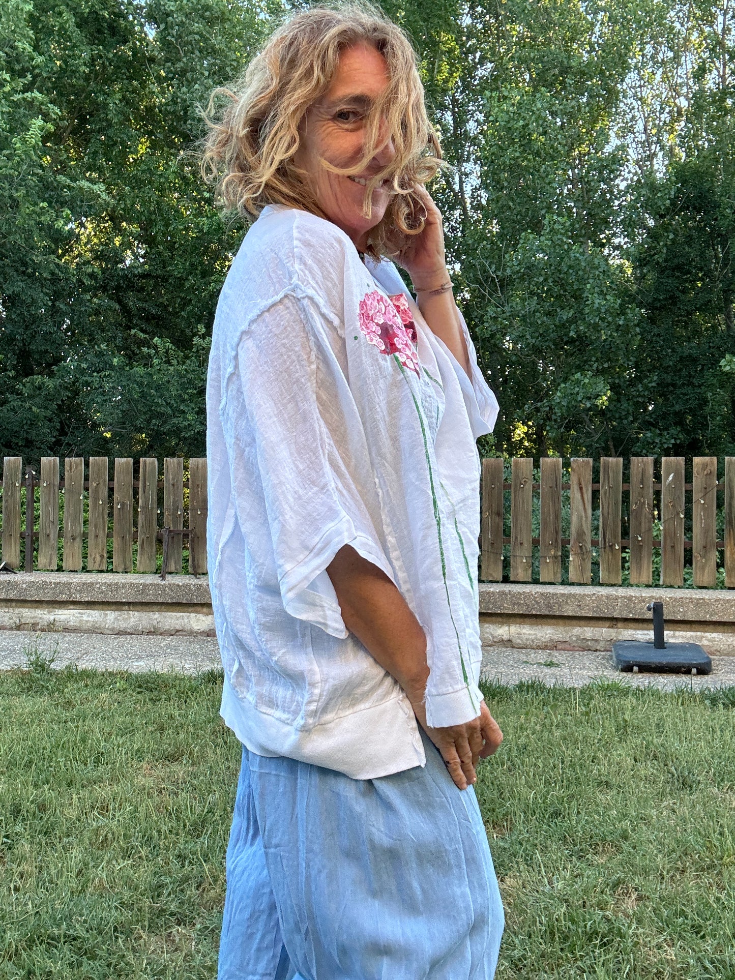 Camiseta oversize lino blanco
