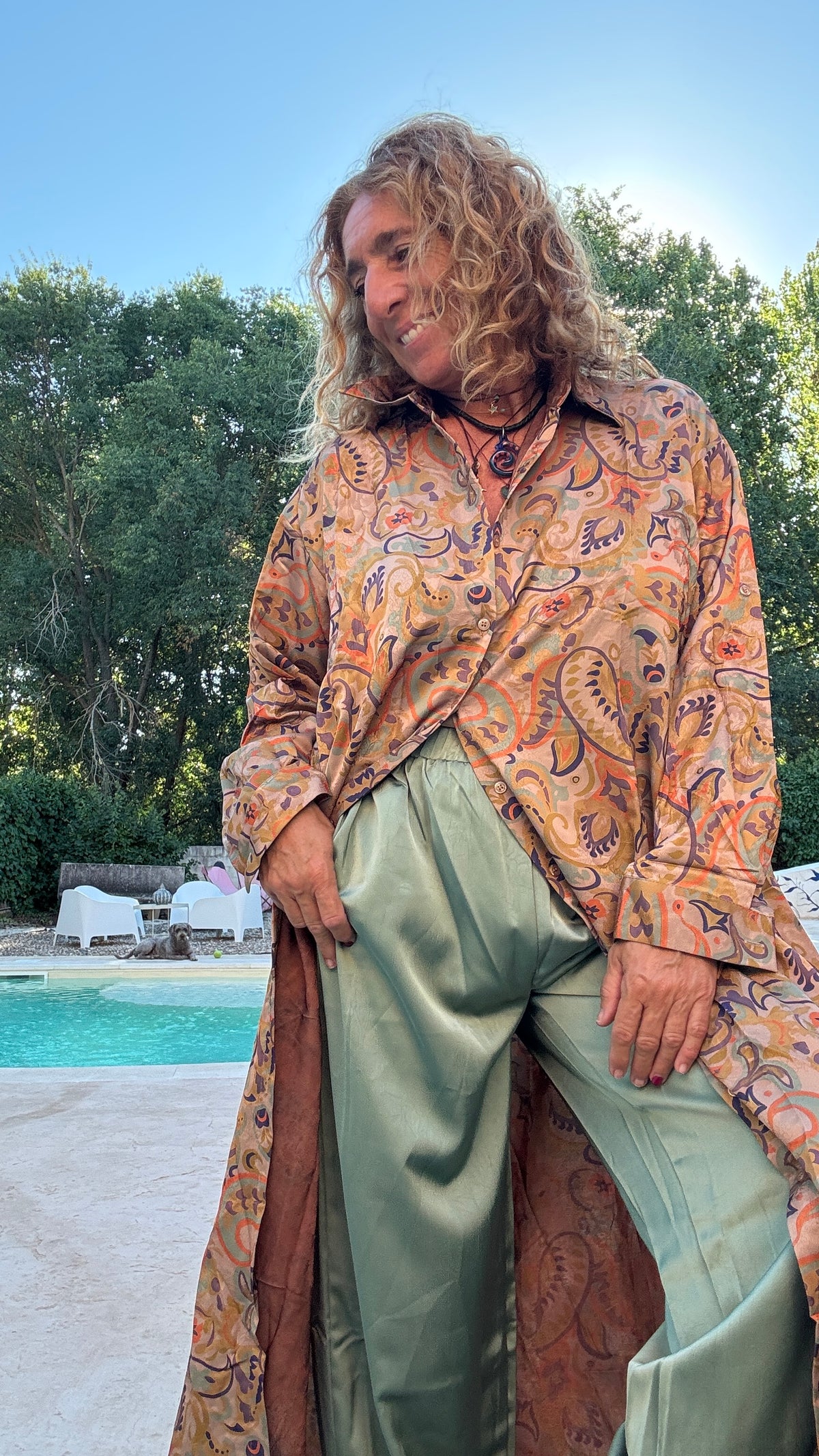 Conjunto estampado topo pantalón verde agua