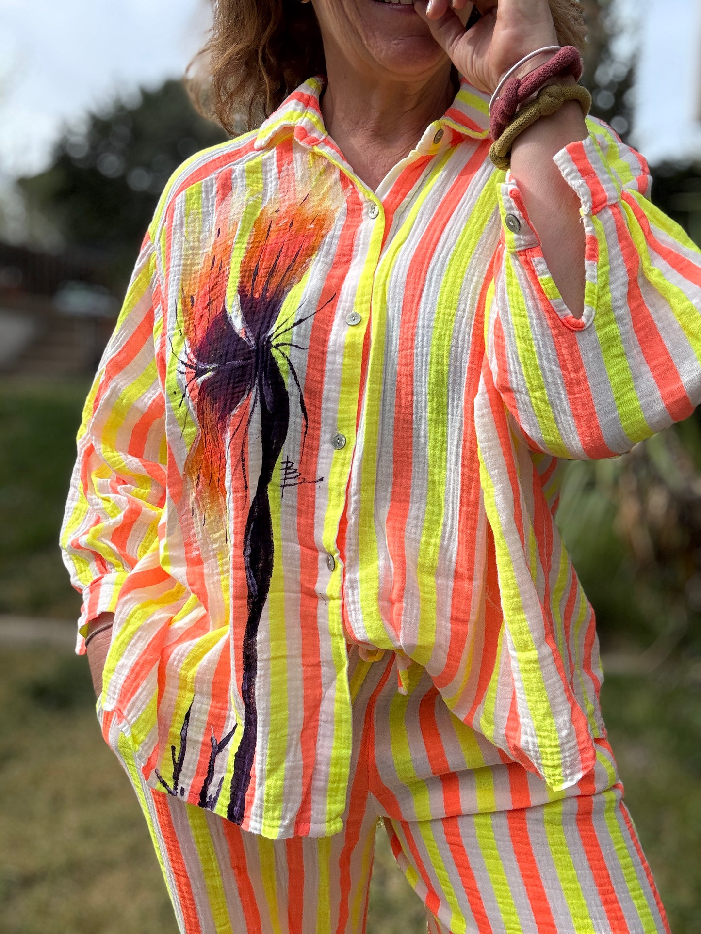 Conjunto raya flúor naranja-amarillo