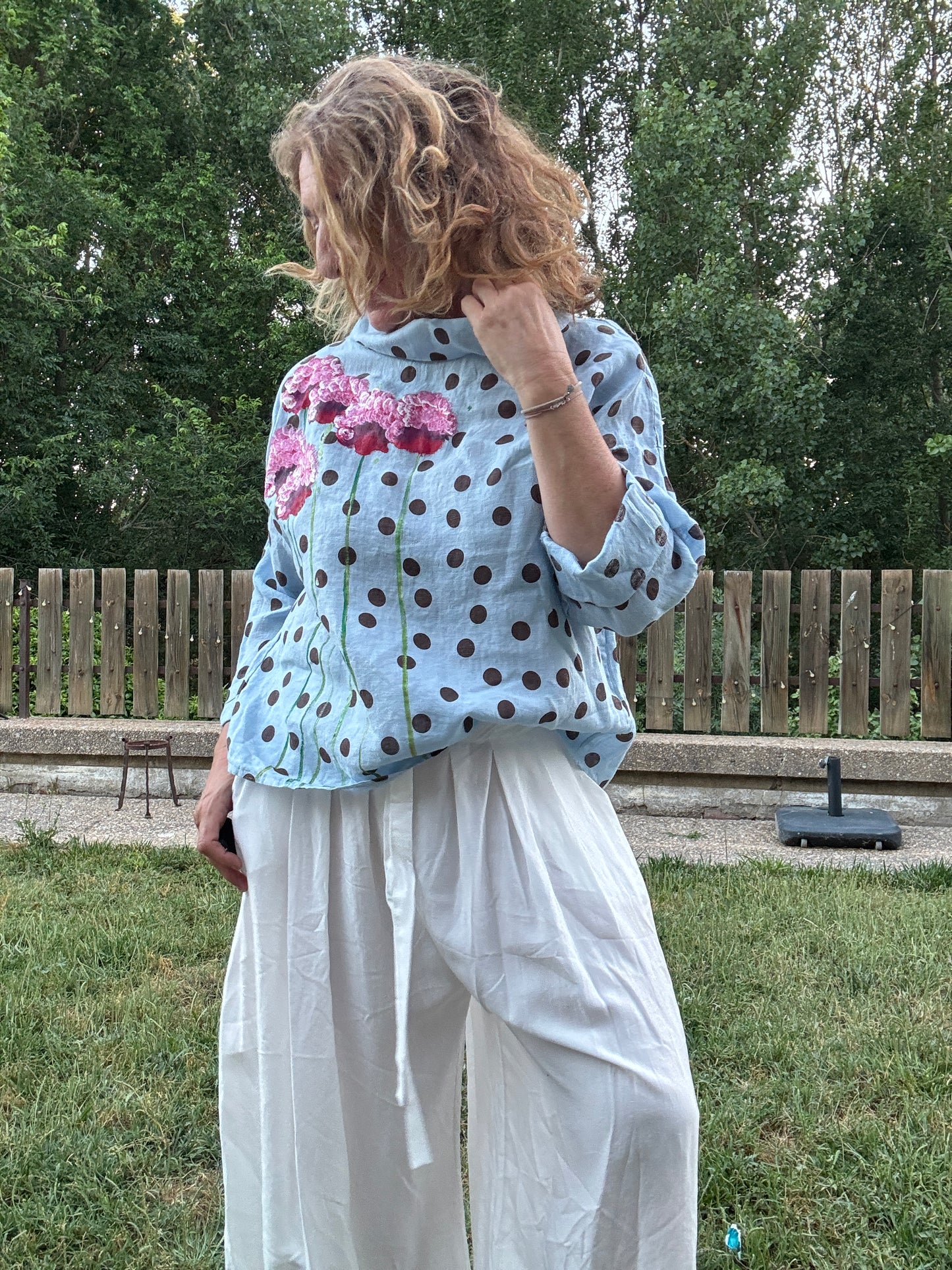 Blusa barco lunares celeste