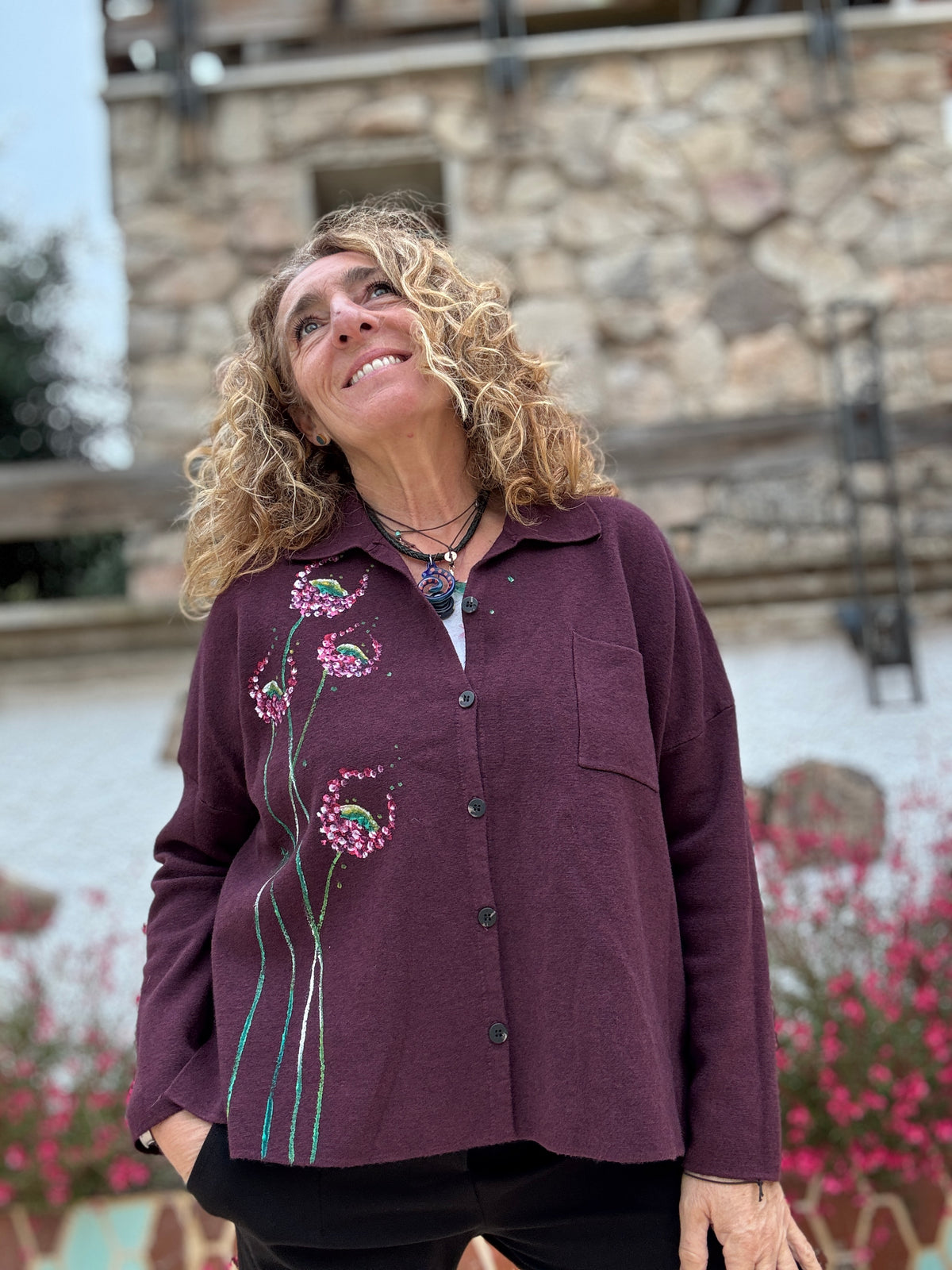 Chaqueta botones berenjena