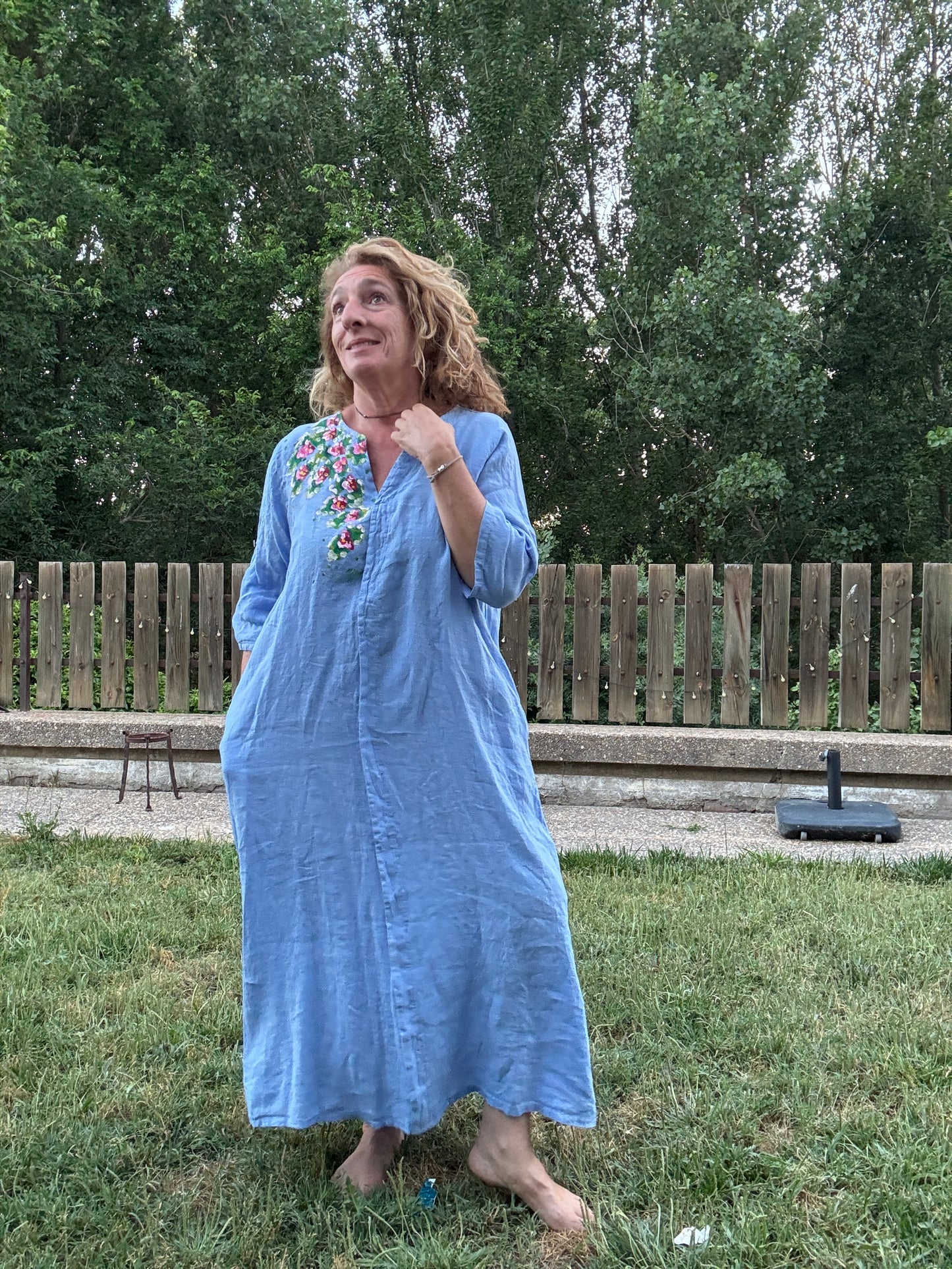 Vestido Kaftan lino azul