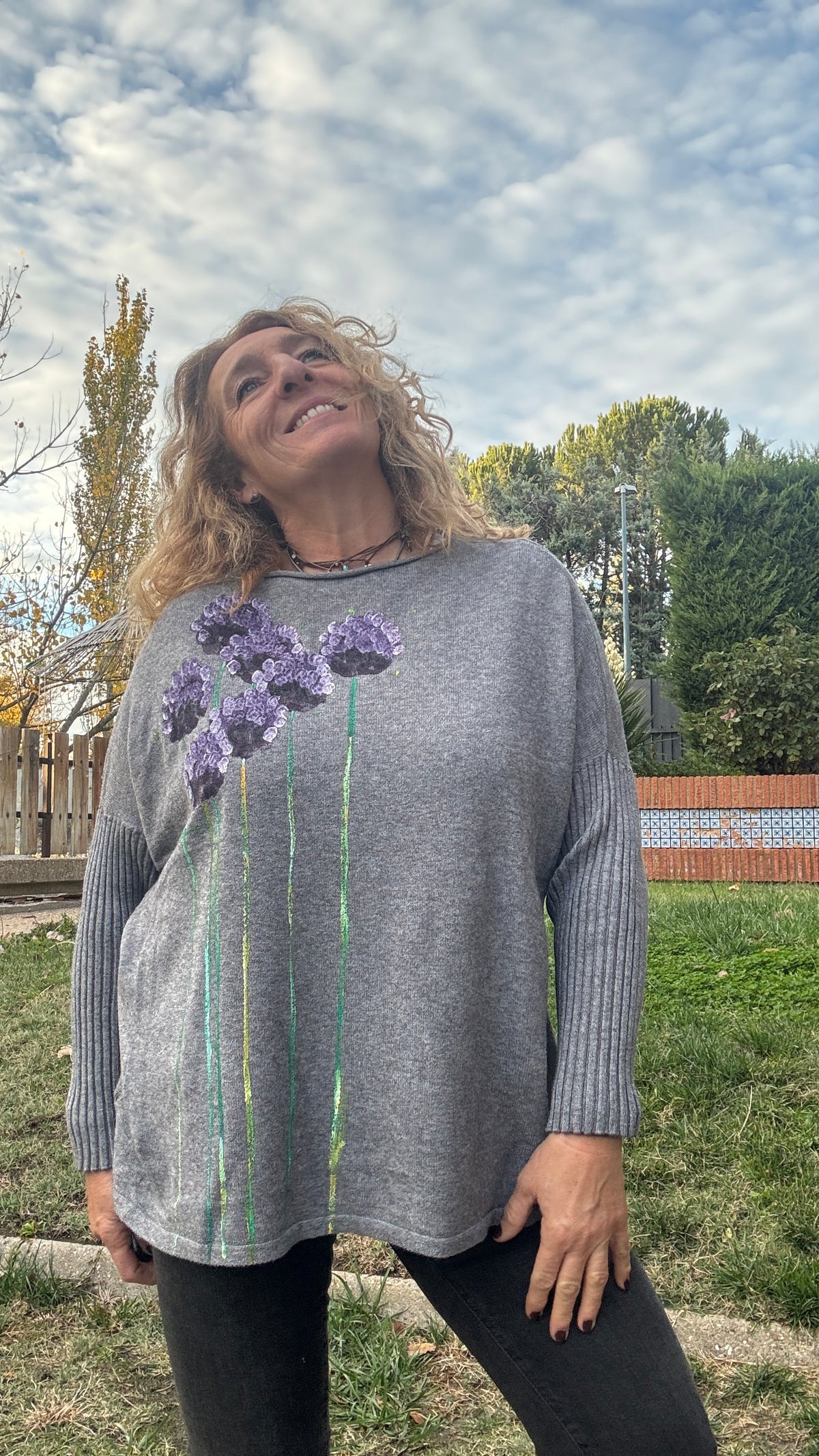 Jersey gris manga canalé + bufanda