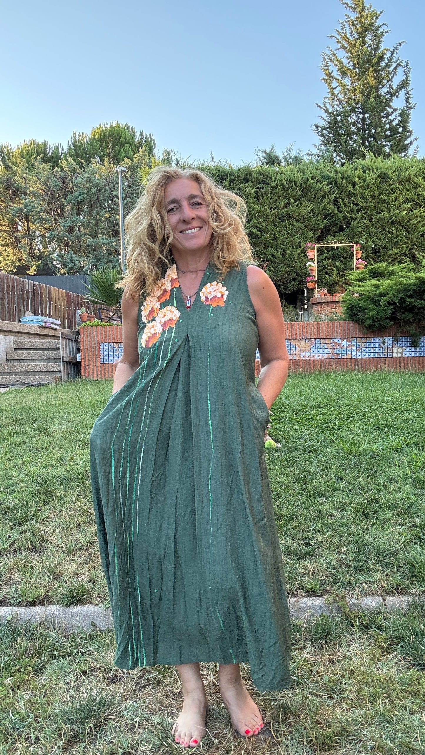 Vestido viscosa largo kaki