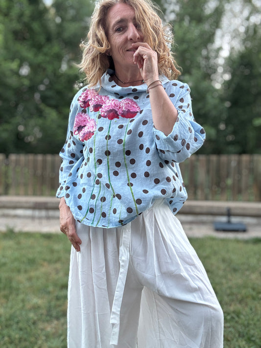 Blusa barco lunares celeste