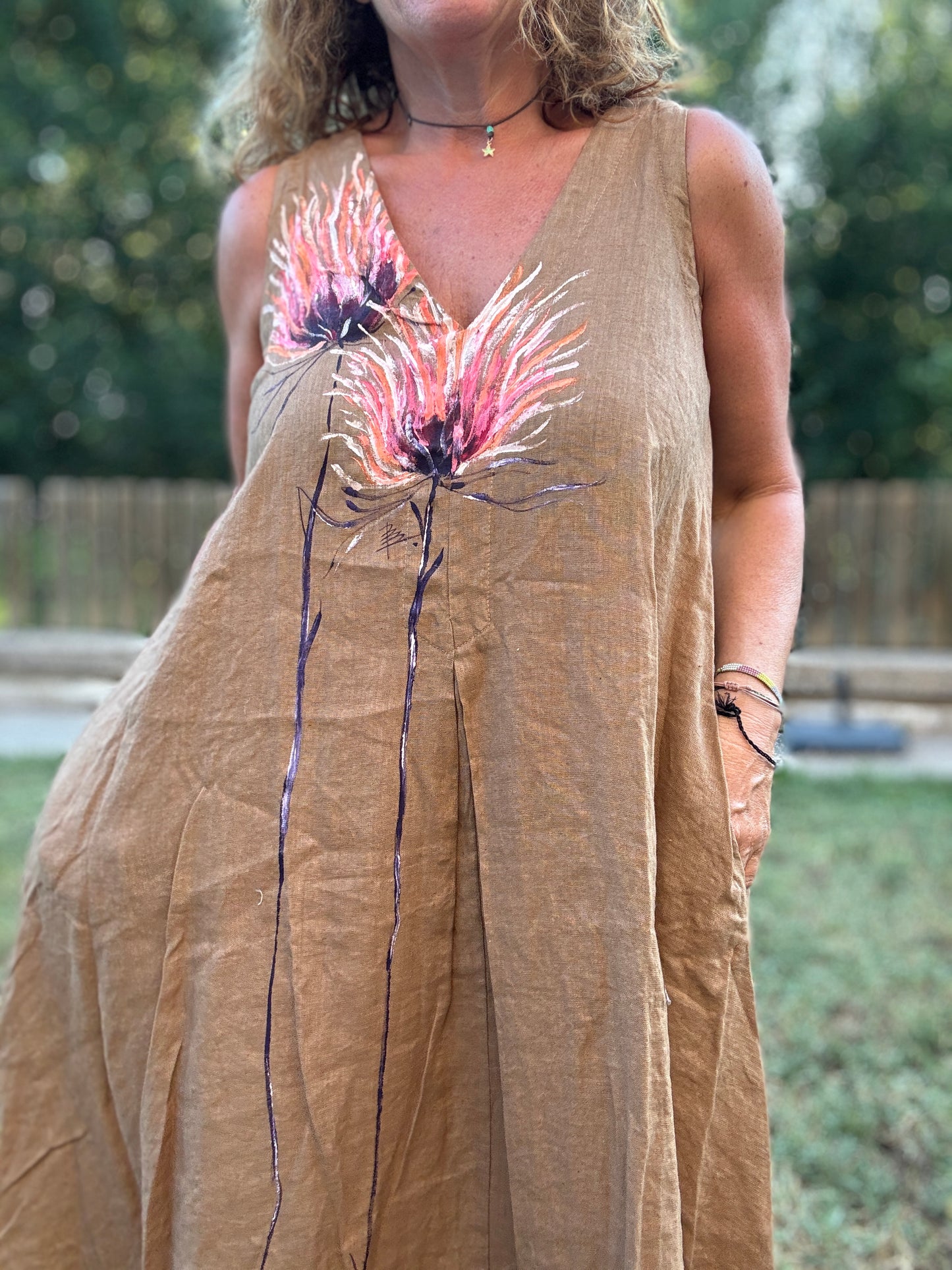 Vestido lino camel