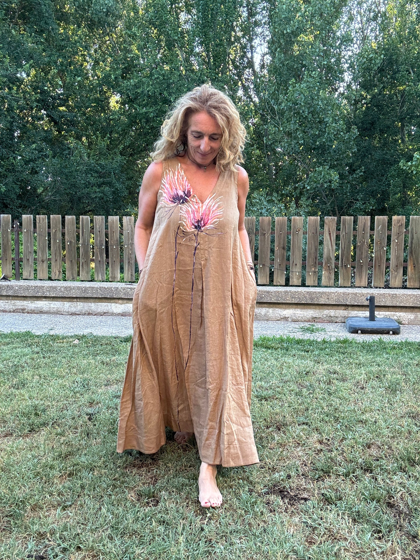 Vestido lino camel