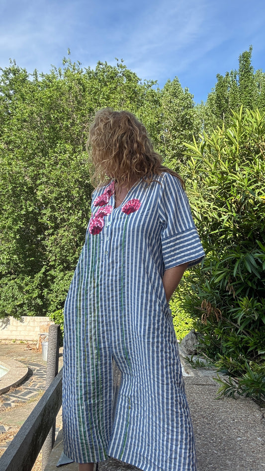Vestido chilaba raya azul