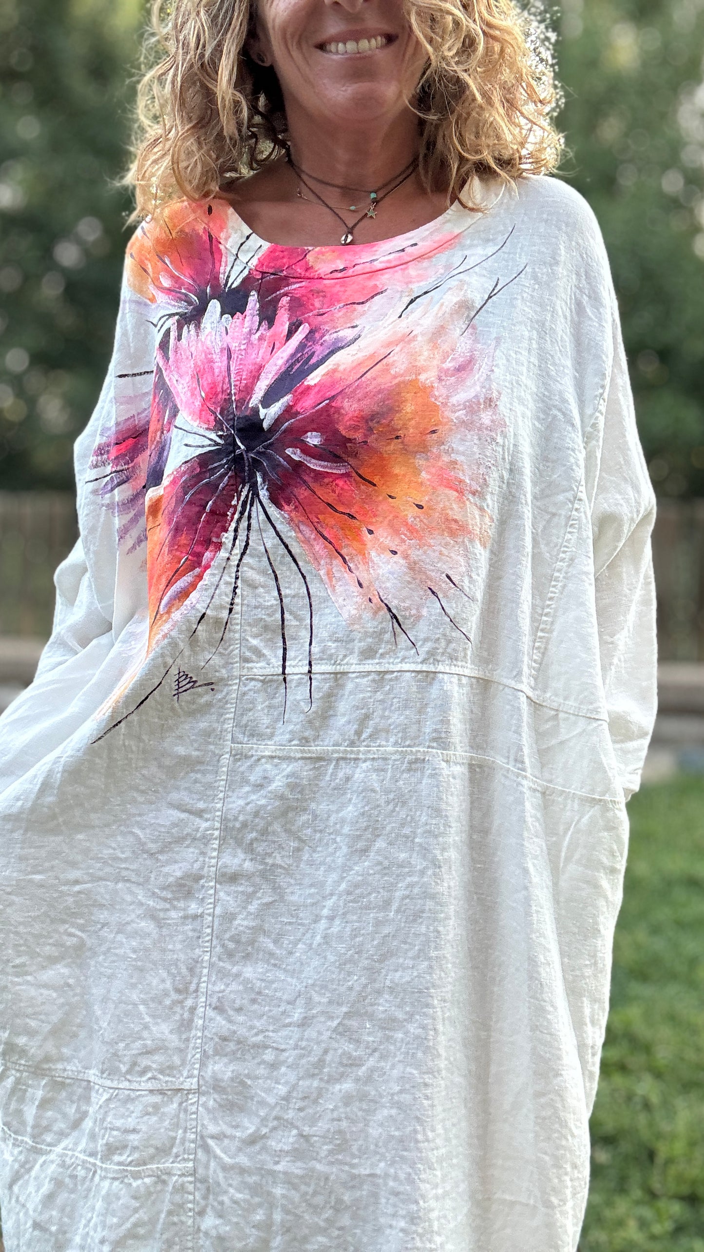 Vestido over lino crudo