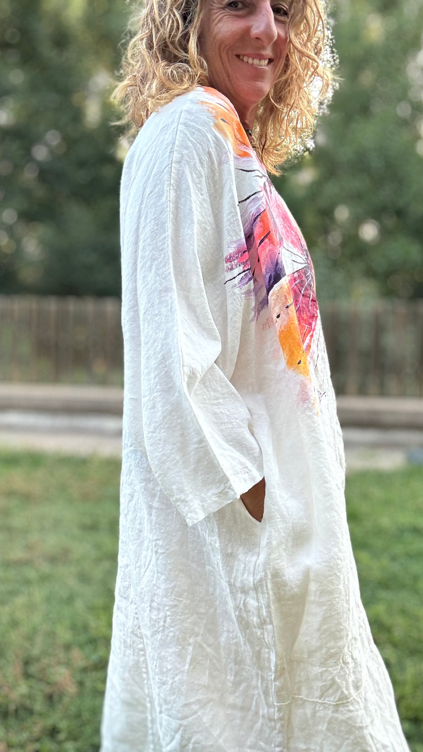 Vestido over lino crudo
