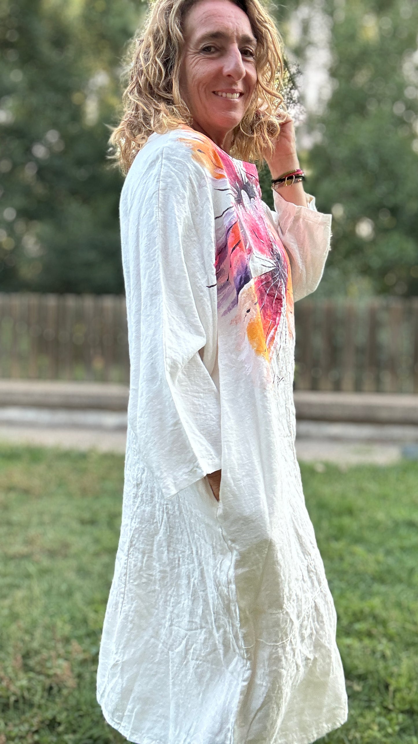 Vestido over lino crudo