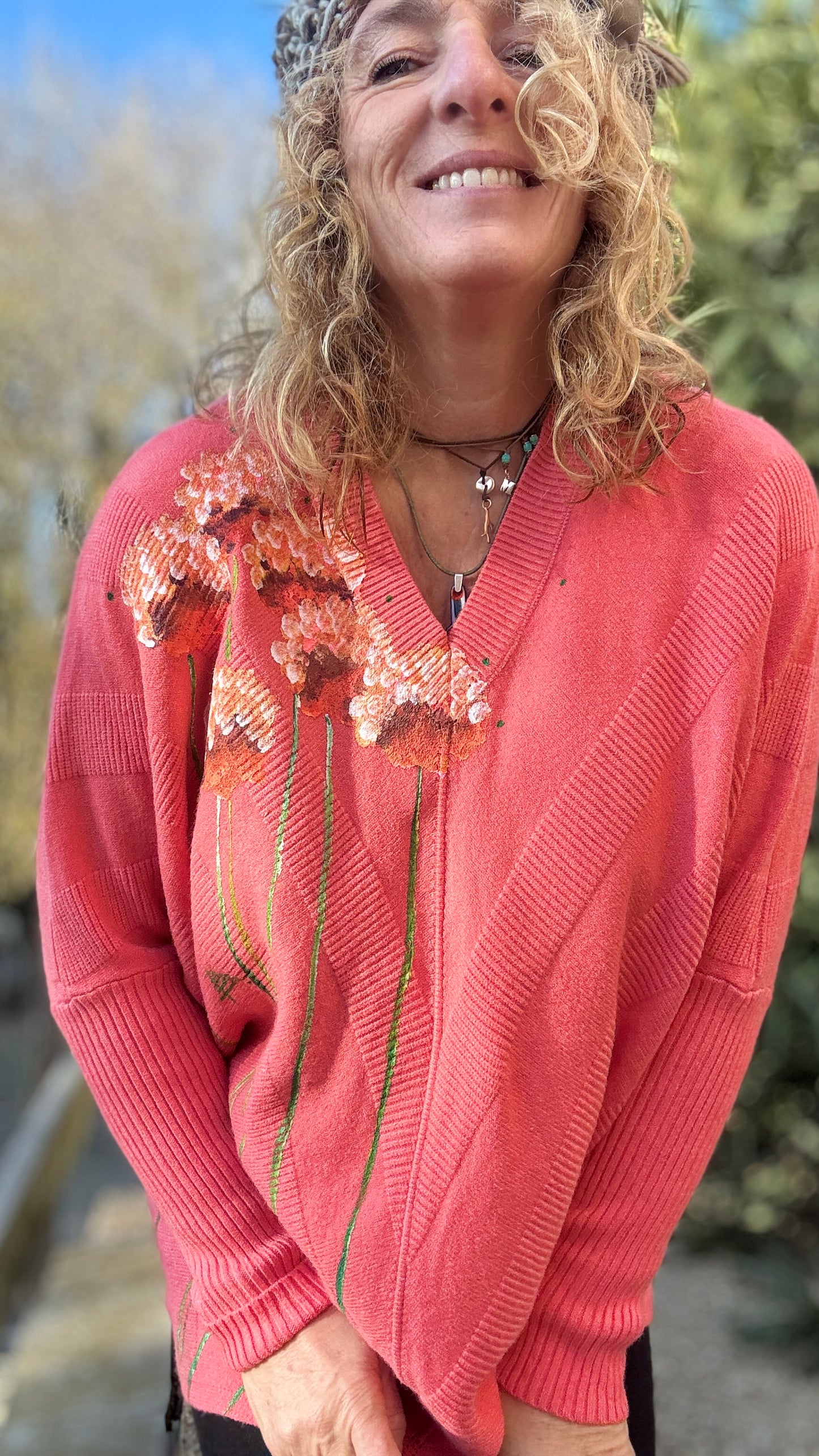 Jersey cuello pico coral