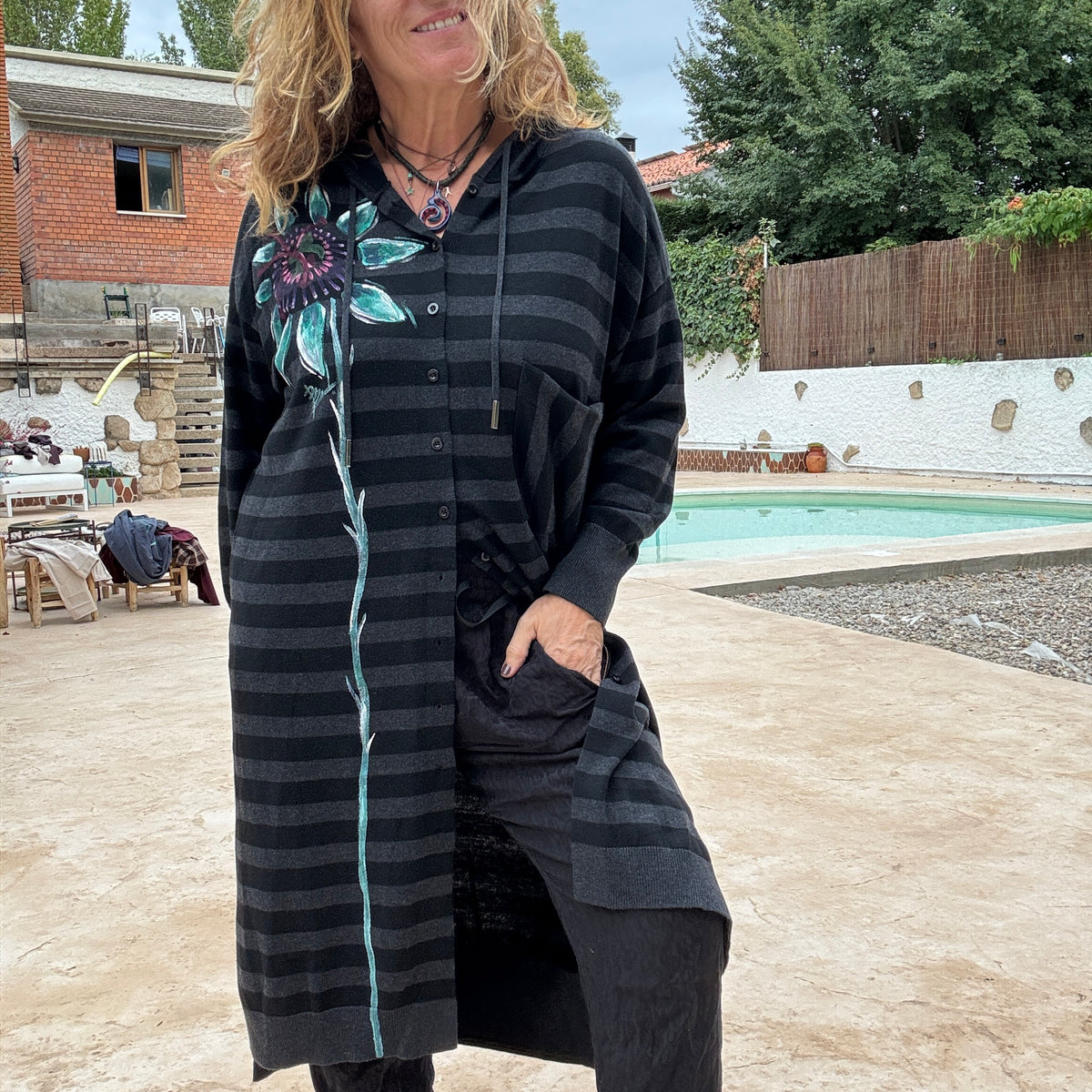 Vestido raya negro - gris