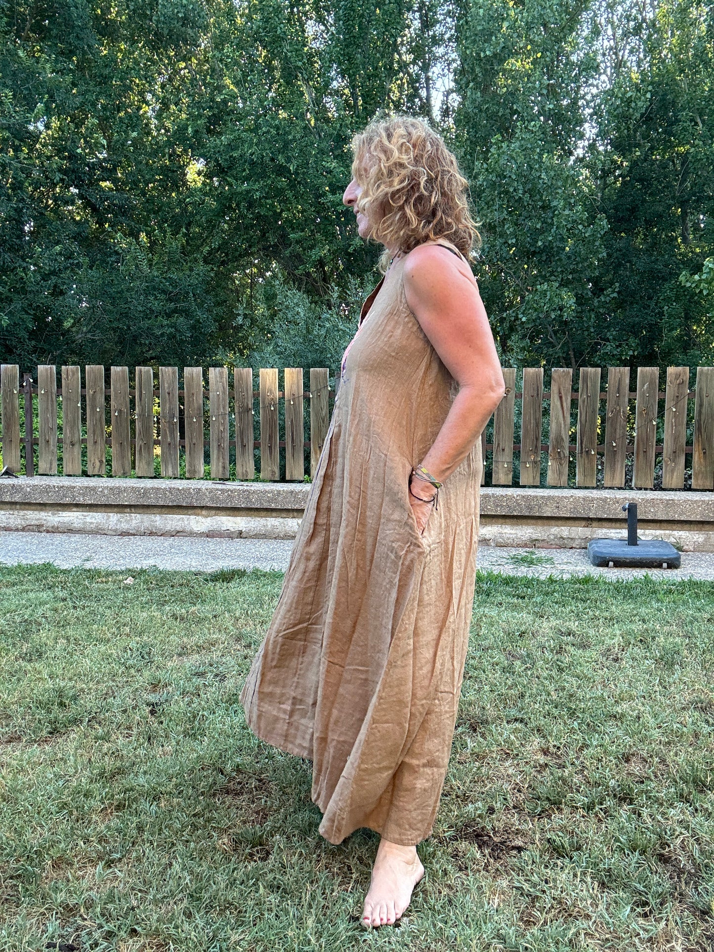 Vestido lino camel