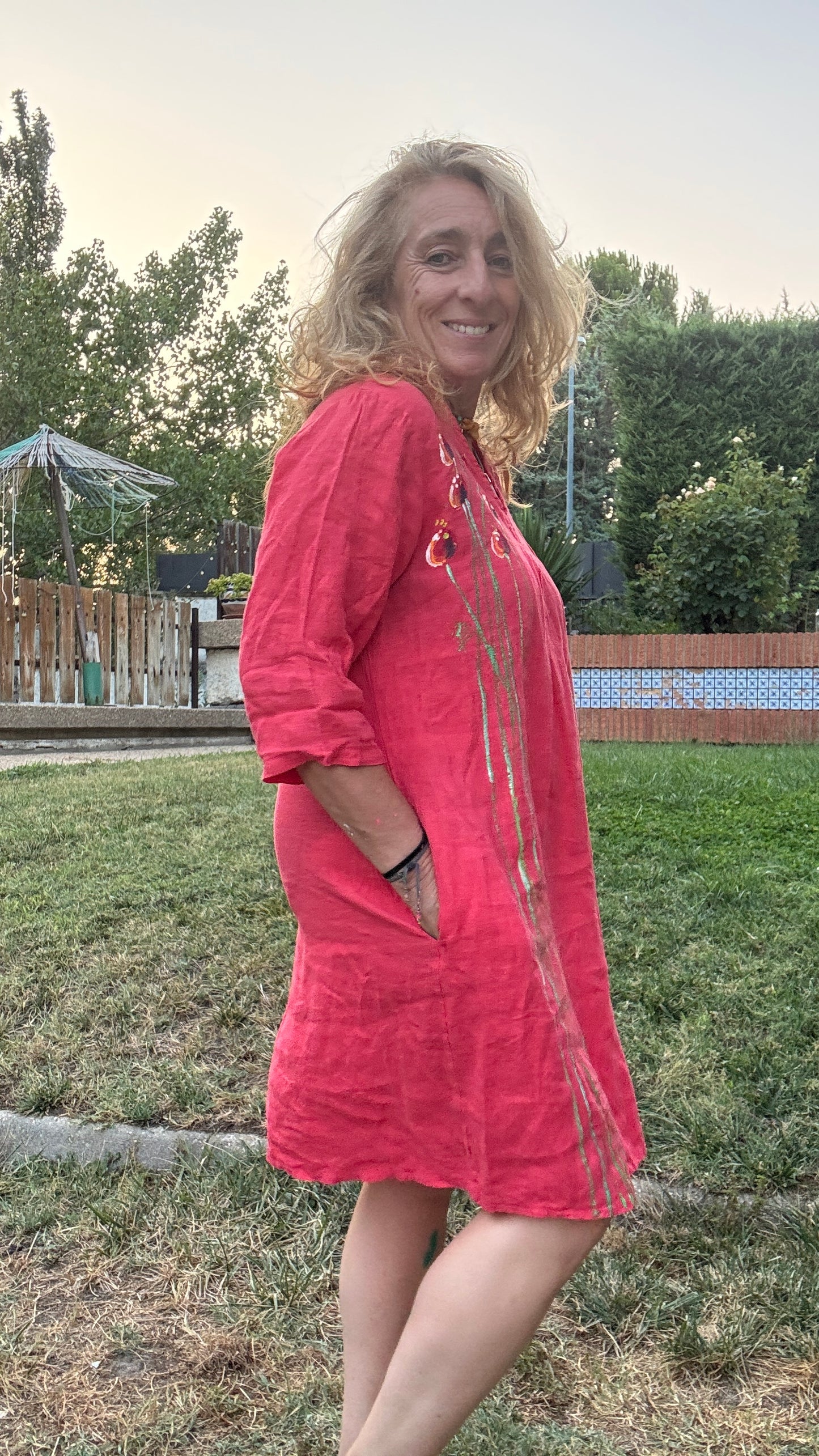 Vestido lino coral