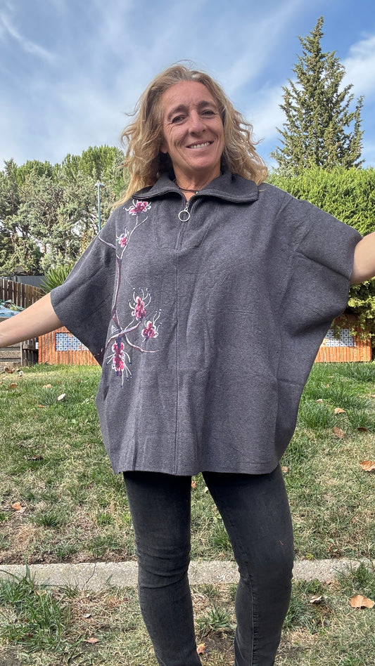 Jersey cuello cremallera gris oscuro