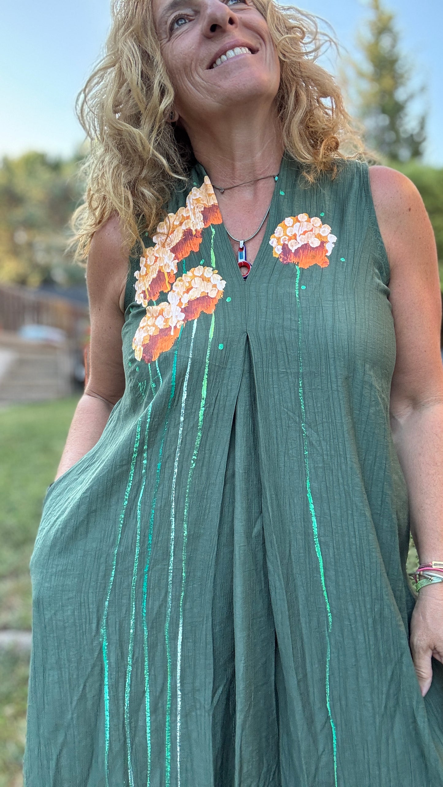 Vestido viscosa largo kaki