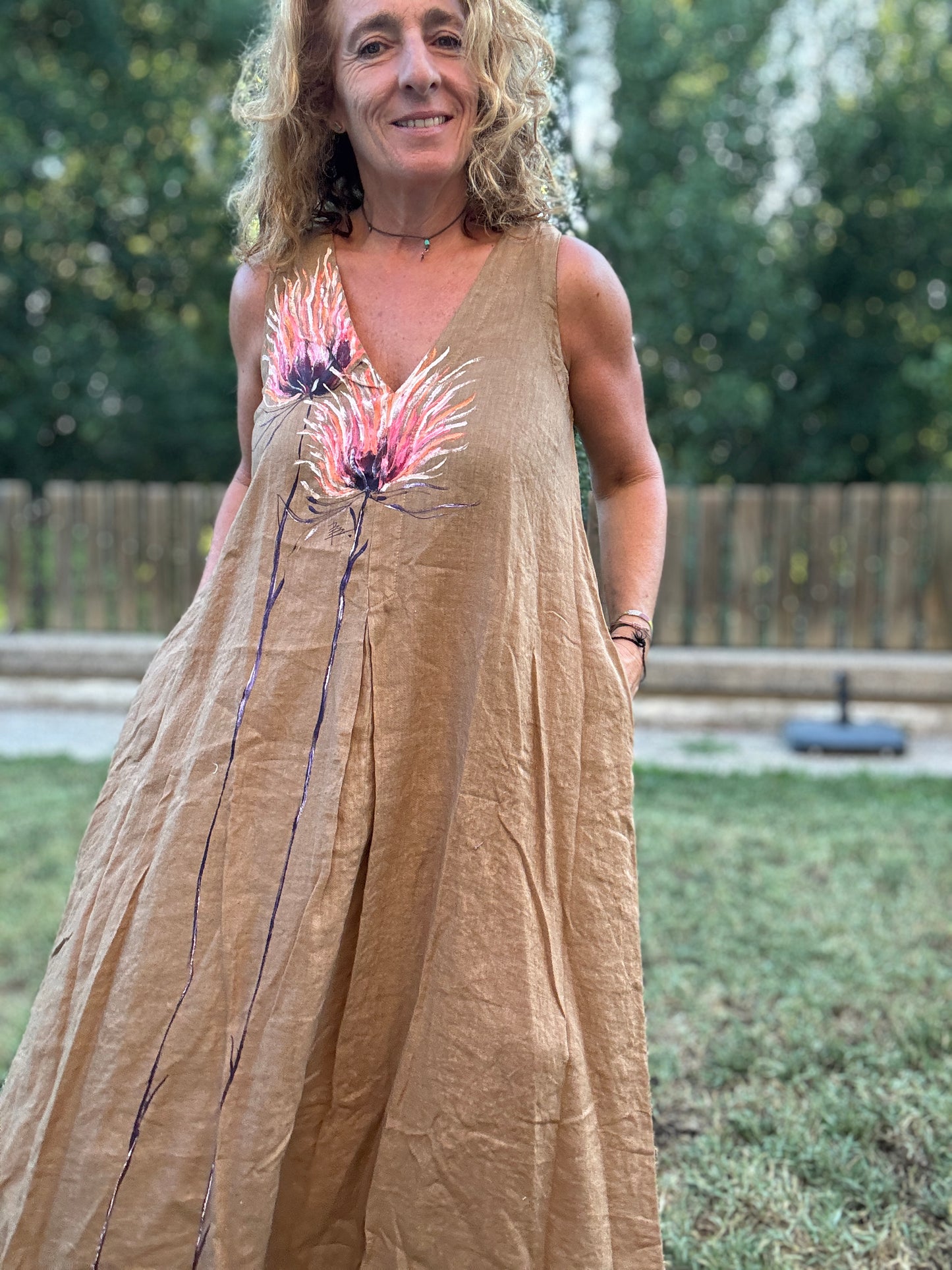 Vestido lino camel