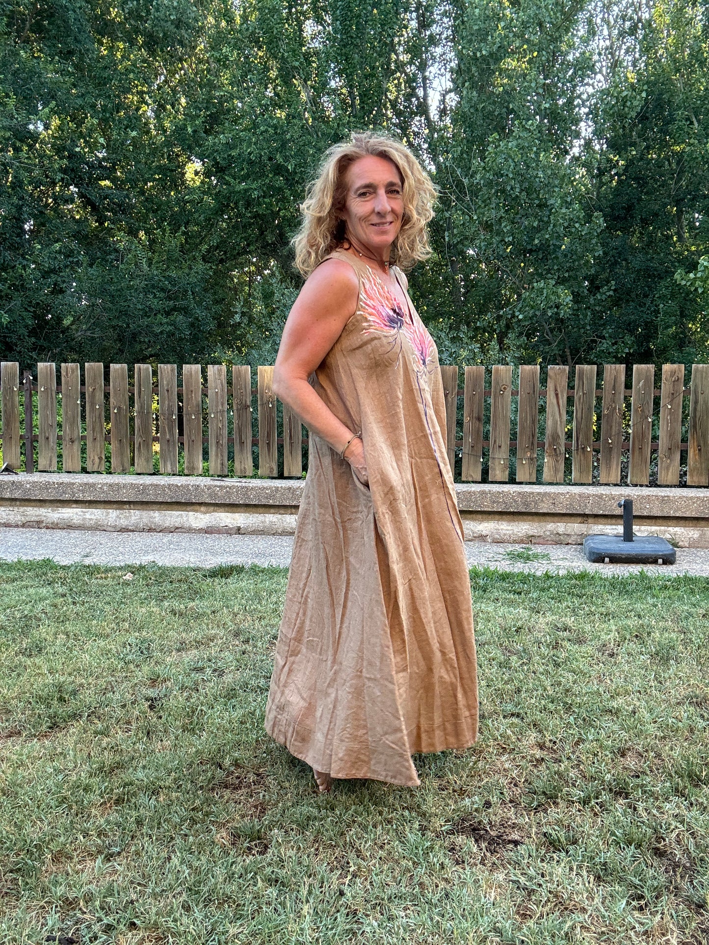 Vestido lino camel