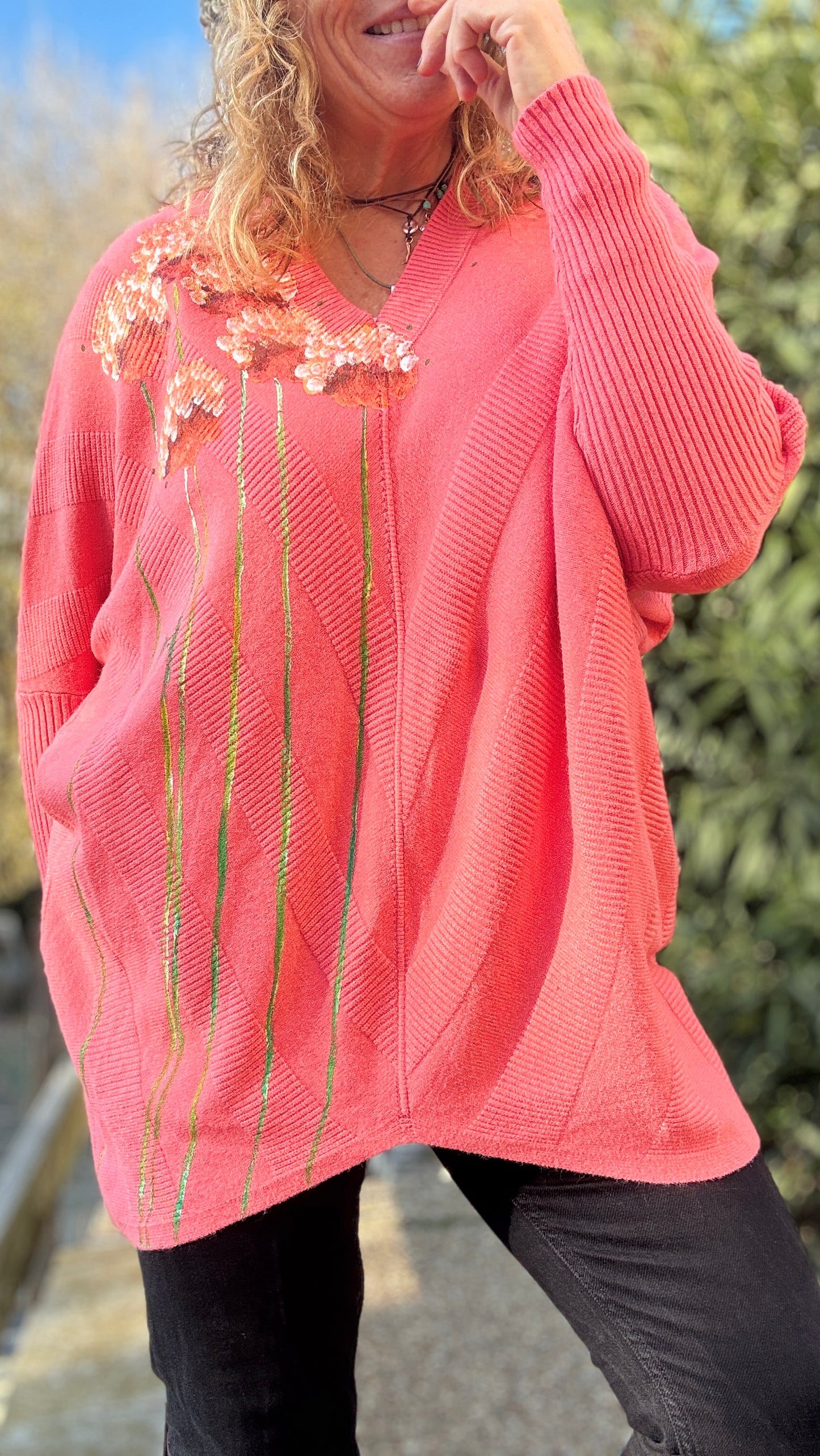 Jersey cuello pico coral